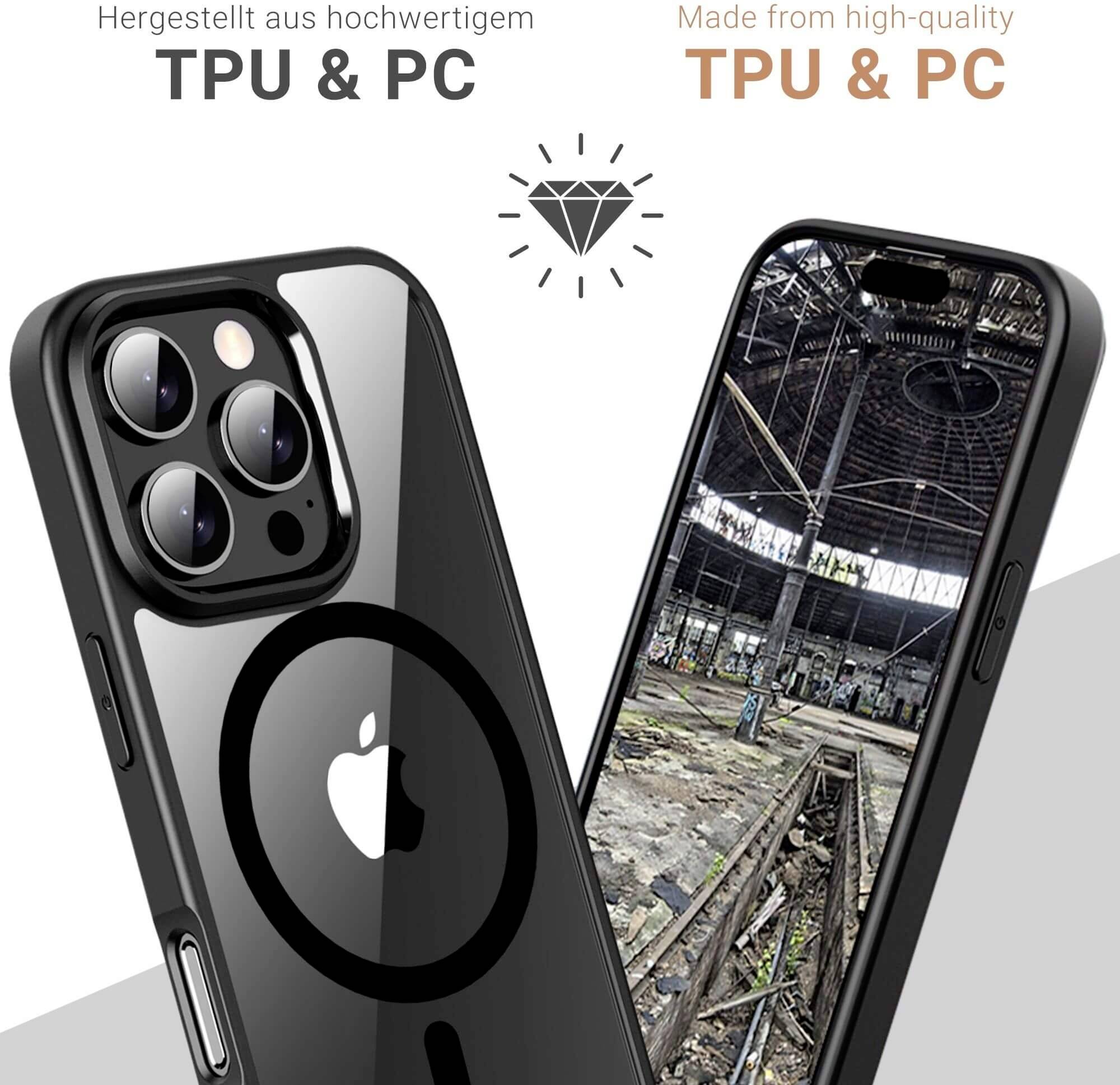 Hülle für Smartphone, hergestellt aus hochwertigem TPU & PC, zeigt Vorder- und Rückseite. Zusatz: Symbol eines Diamanten.