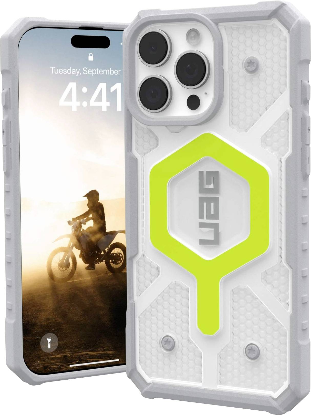 Urban Armor Gear Pathfinder MagSafe Case Backcover Apple iPhone 16 Pro Max Neon, Transparent MagSafe kompatibel 114465118181