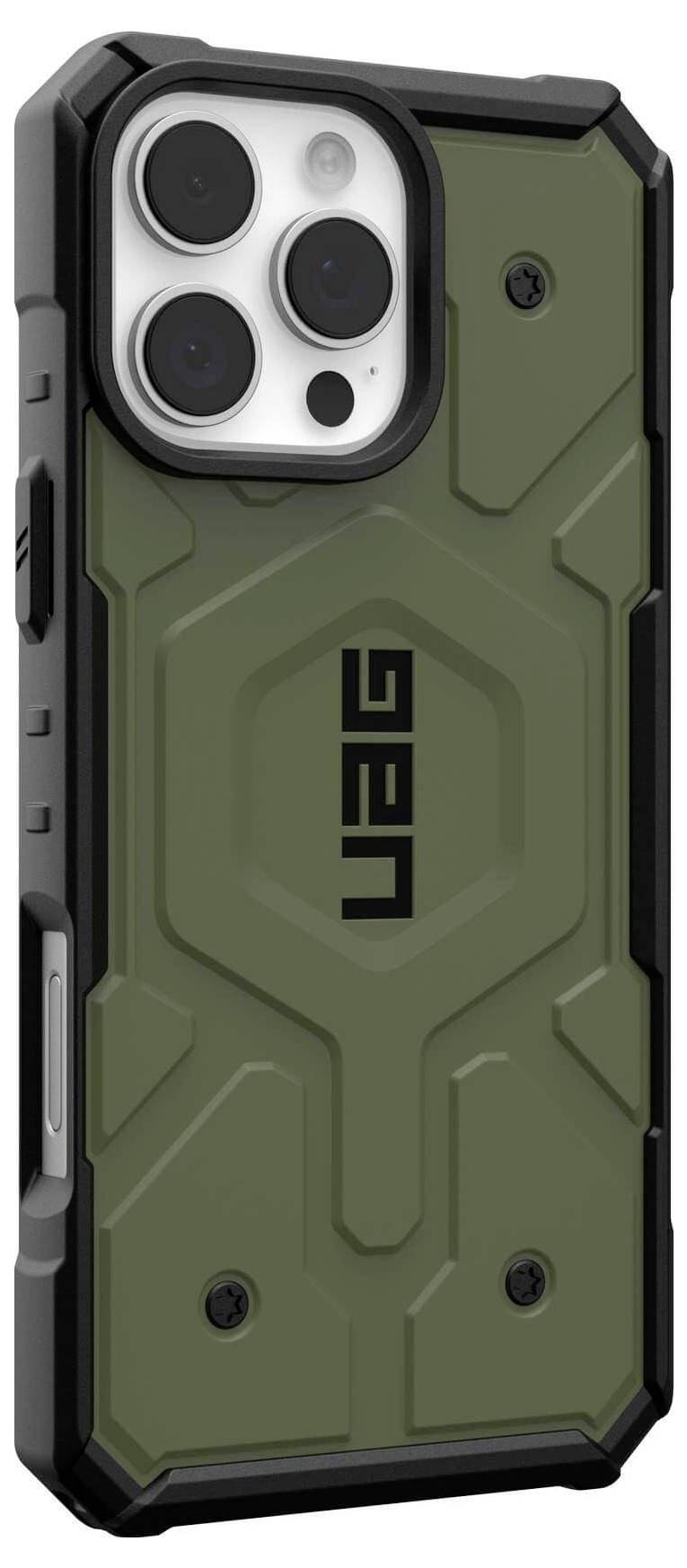 Grüne, robuste Handyhülle mit mattem Finish und schwarzen Akzenten für ein Smartphone, Rückseite im Fokus.