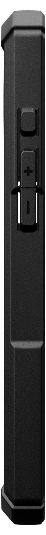 Eine schwarze Fernbedienung mit Tasten für Lautstärkeregulierung und Stromversorgung.