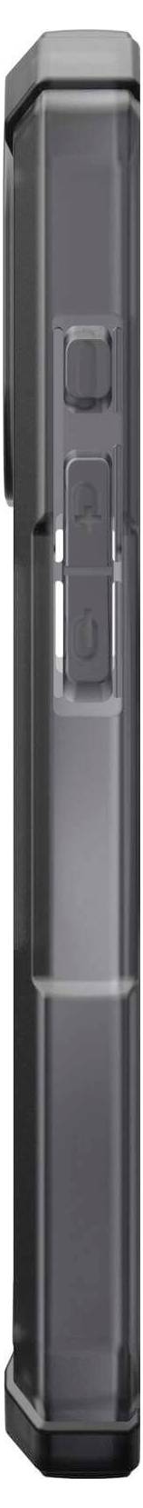 Schwarz-grauer, rechteckiger Gegenstand mit zwei Tasten an der Seite, steht vertikal.