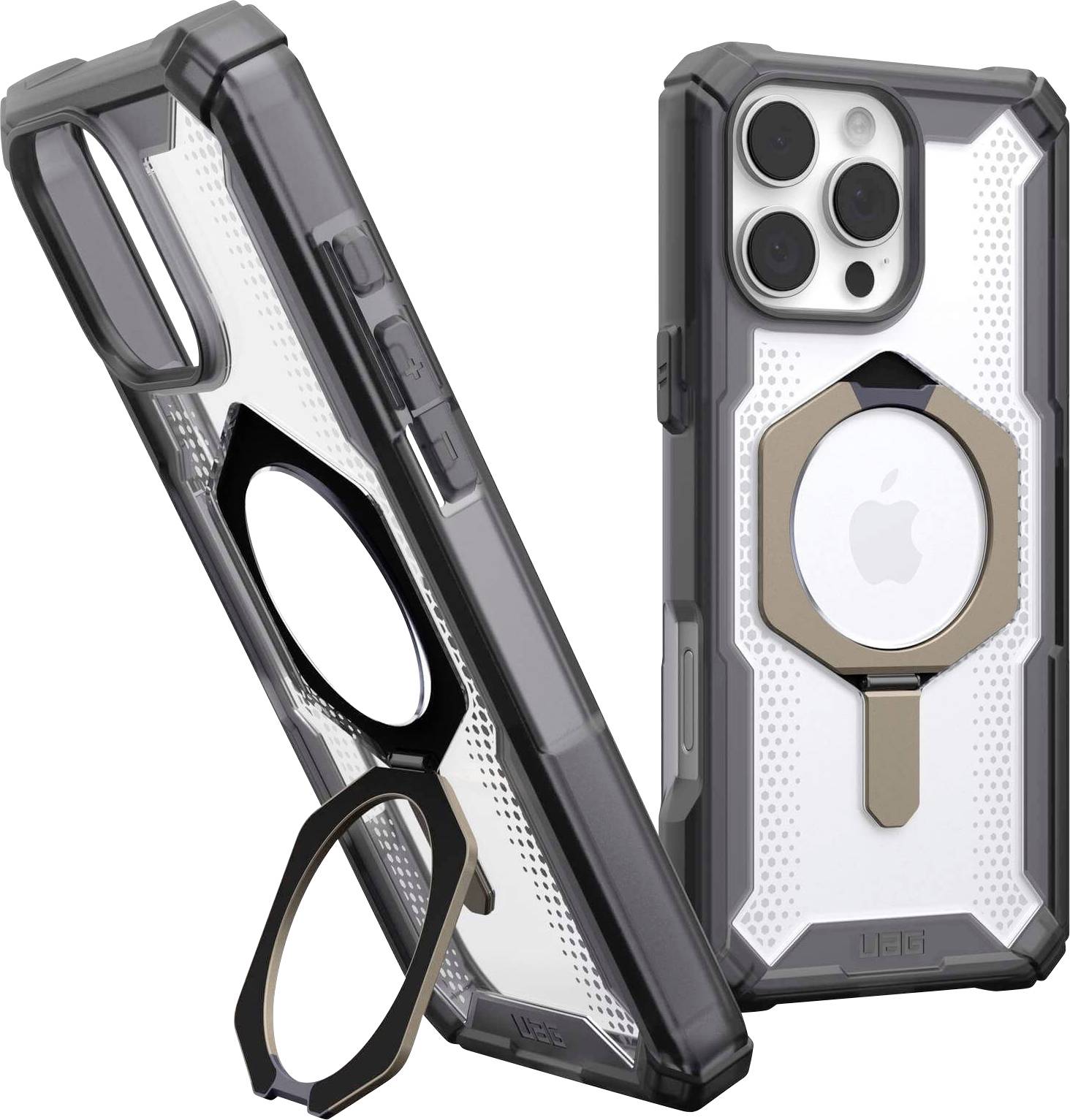 Zwei robuste Smartphone-Hüllen mit magnetischem Ring, gestapelt; zeigen Vorder- und Rückseite. Design betont Schutz und Funktionalität.