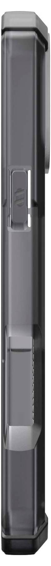 Ein vertikales schwarzes Gerät mit abgerundeten Kanten und einem seitlichen Knopf, möglicherweise eine Fernbedienung oder ein technisches Gerät.