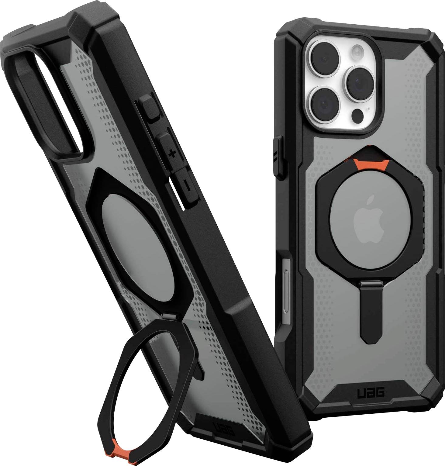 Urban Armor Gear Plasma XTE MagSafe Kickstand Case Backcover Apple iPhone 16 Pro Max Schwarz/Orange MagSafe kompatibel 114475114097