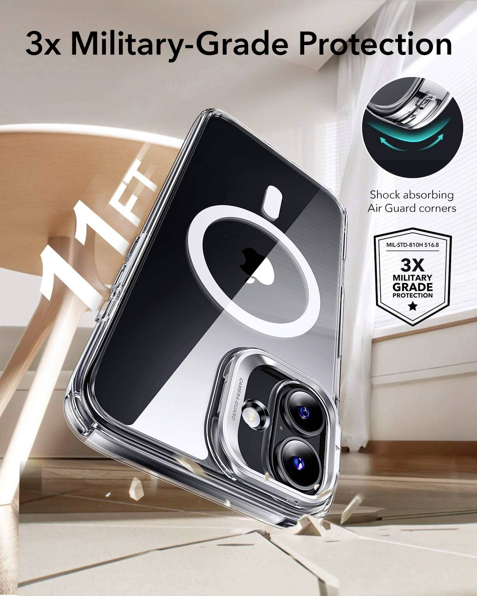 ESR Classic Hybrid HaloLock Case + Stash Stand Backcover Apple iPhone 16 Transparent MagSafe kompatibel 1A7470102