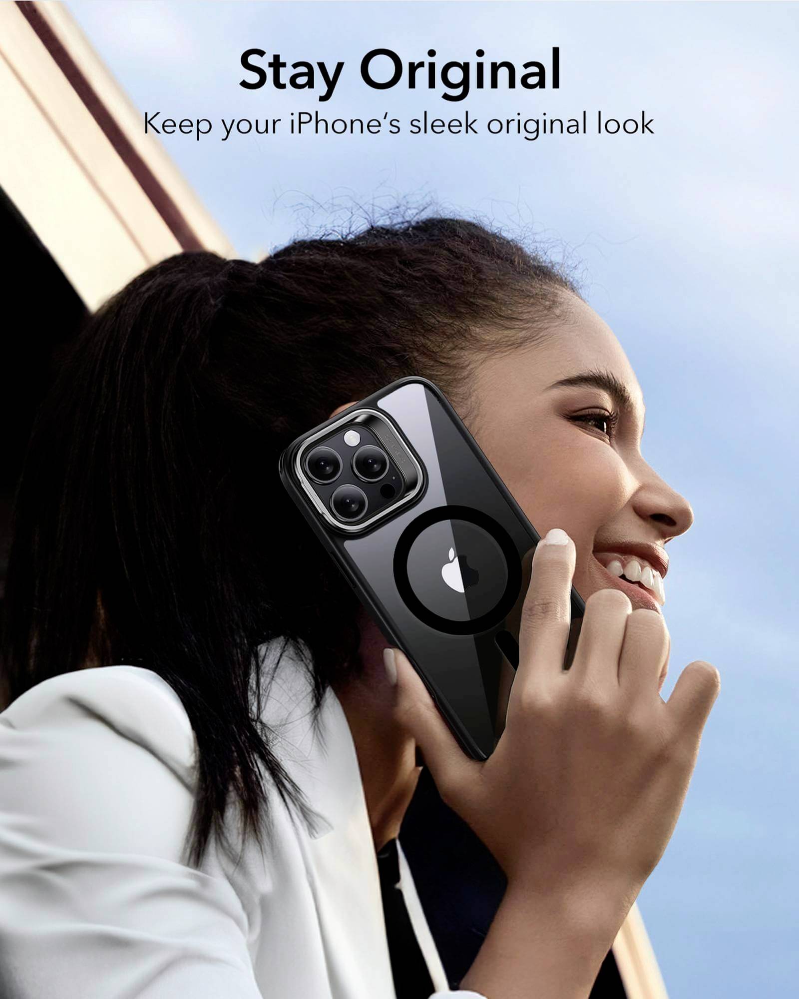 ESR Classic Hybrid HaloLock Case + Stash Stand Backcover Apple iPhone 16 Pro Transparent, Schwarz MagSafe kompatibel 1A7490202