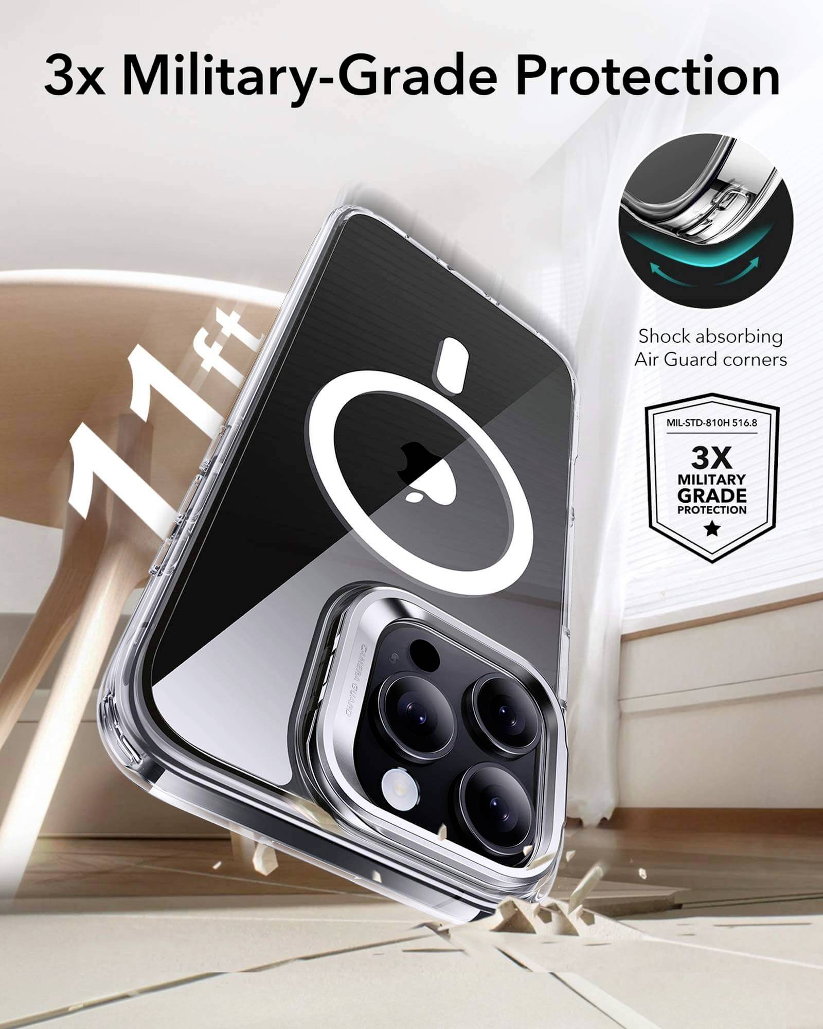 ESR Classic Hybrid HaloLock Case + Stash Stand Backcover Apple iPhone 16 Pro Max Transparent MagSafe kompatibel 1A7500102