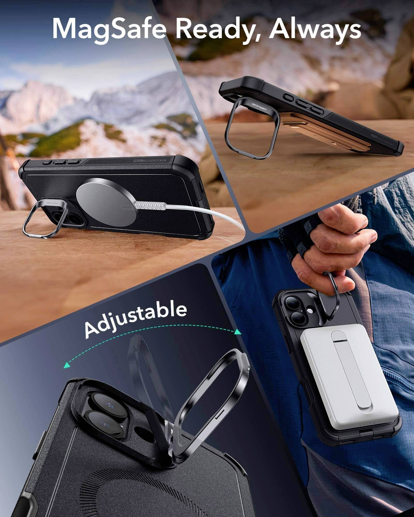 ESR Cyber Tough HaloLock Case + Stash Stand Backcover Apple iPhone 16 Plus Schwarz MagSafe kompatibel 1A7640102