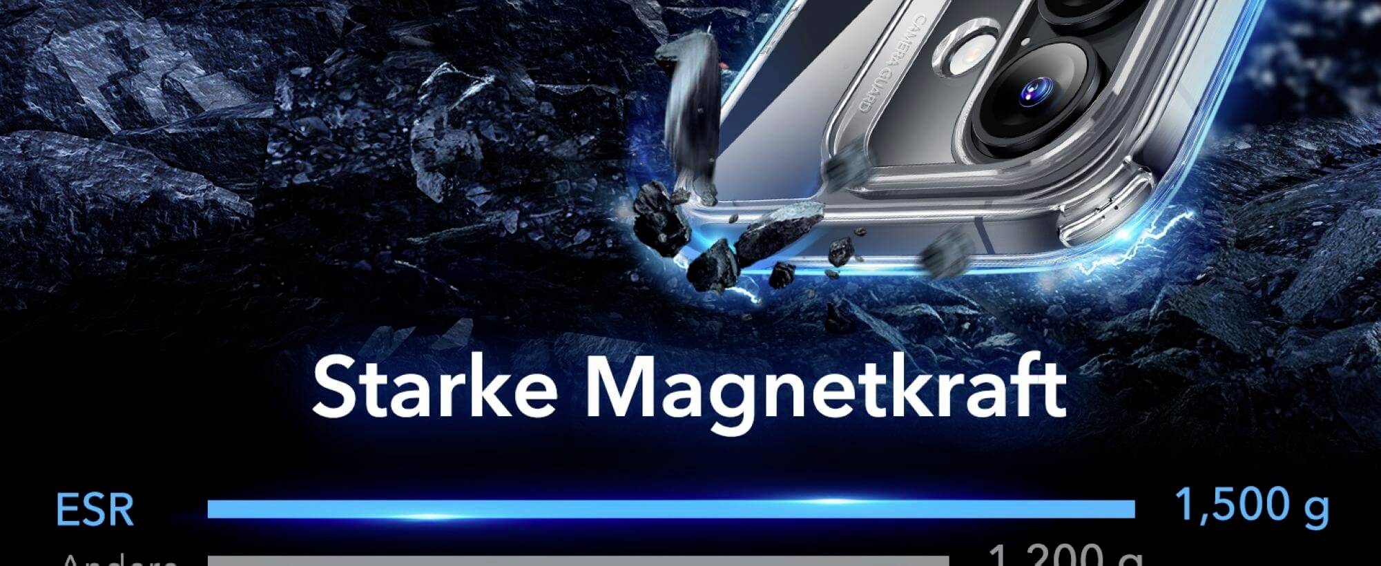 'Starke Magnetkraft': Bild zeigt ein Smartphone mit hervorstechender Magnetkraft, das Bruchstückchen anzieht, vor einem dunklen Hintergrund.