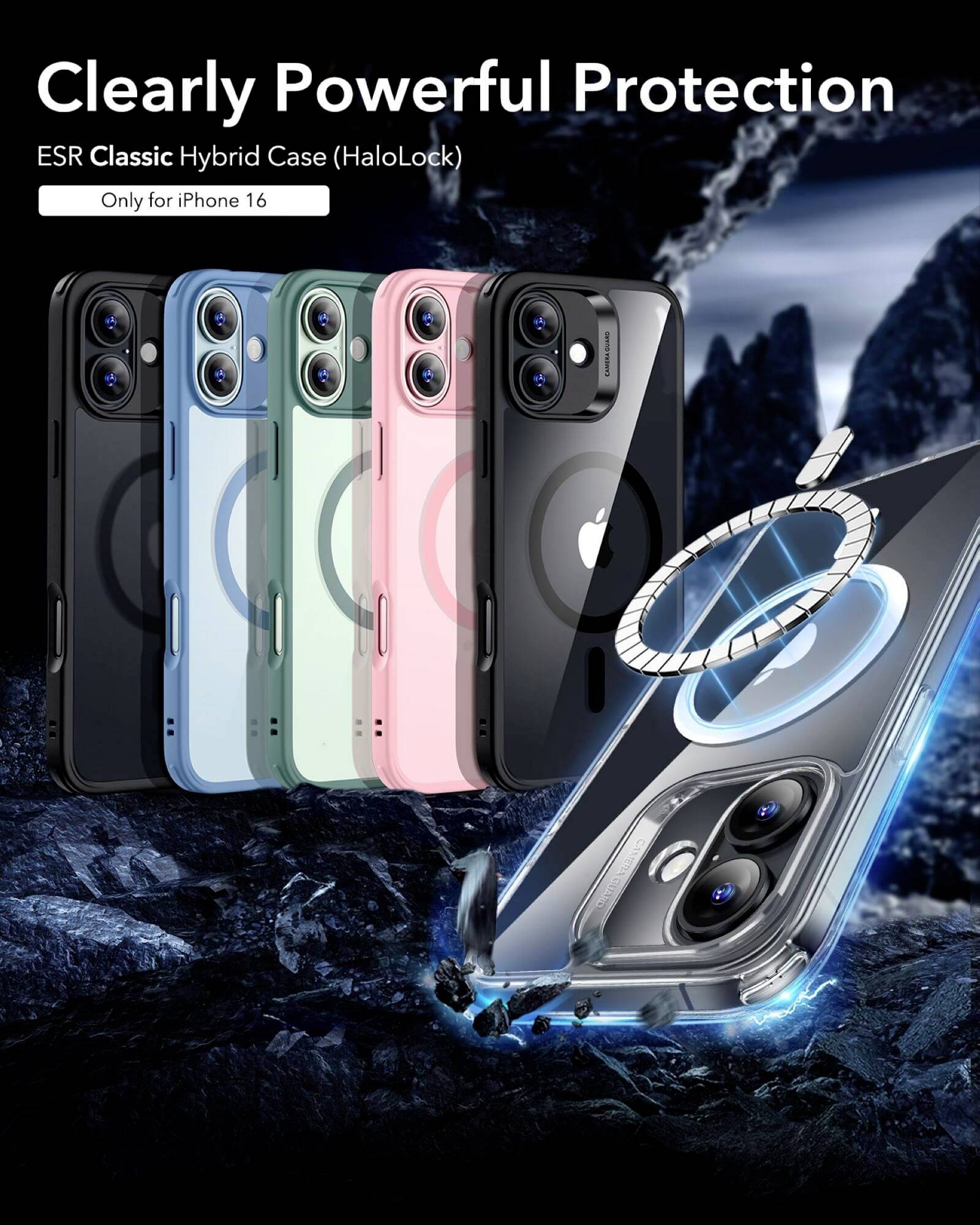 ESR Classic Hybrid HaloLock Case Backcover Apple iPhone 16 Transparent, Schwarz MagSafe kompatibel 1A7670302