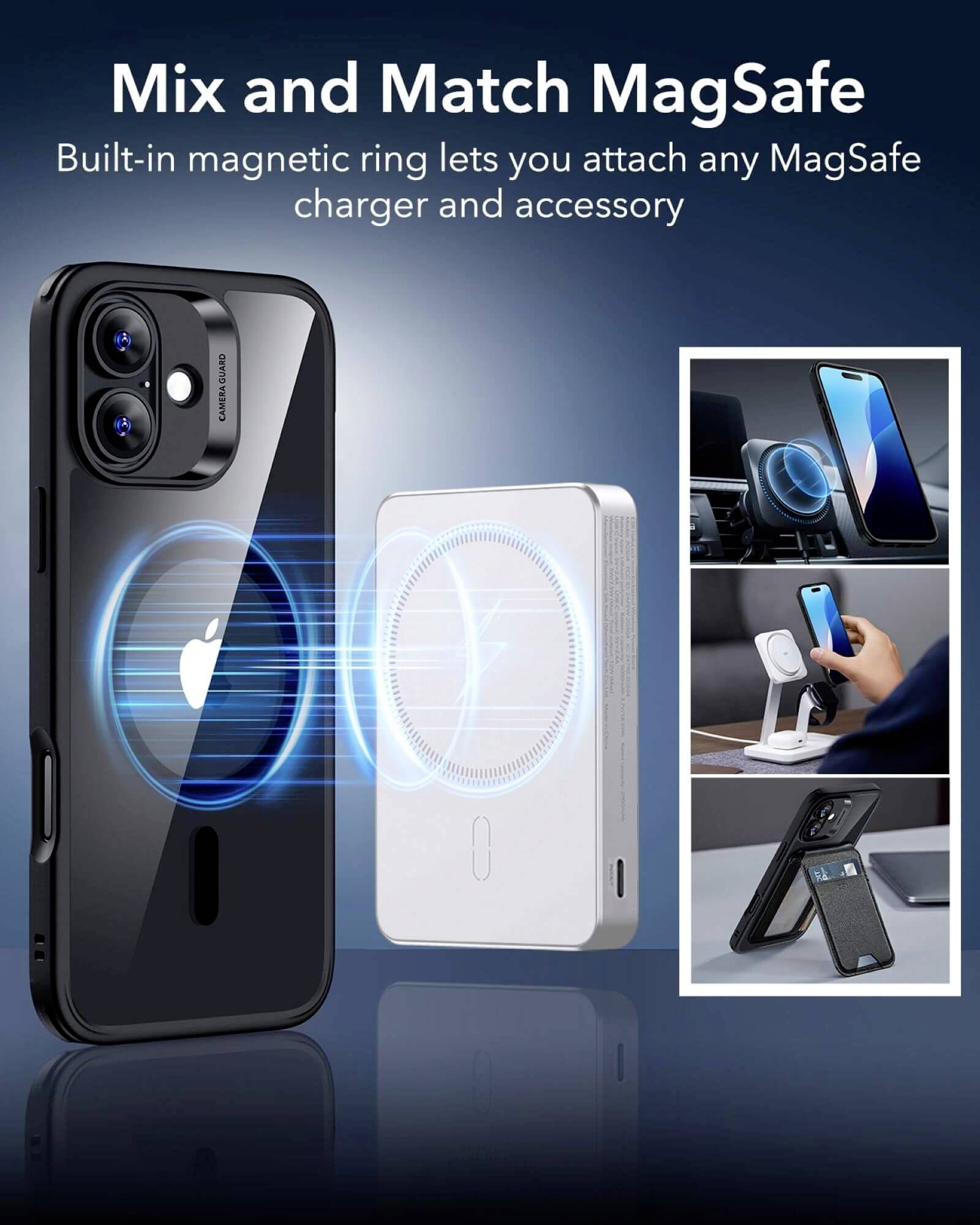 ESR Classic Hybrid HaloLock Case Backcover Apple iPhone 16 Transparent, Schwarz MagSafe kompatibel 1A7670302