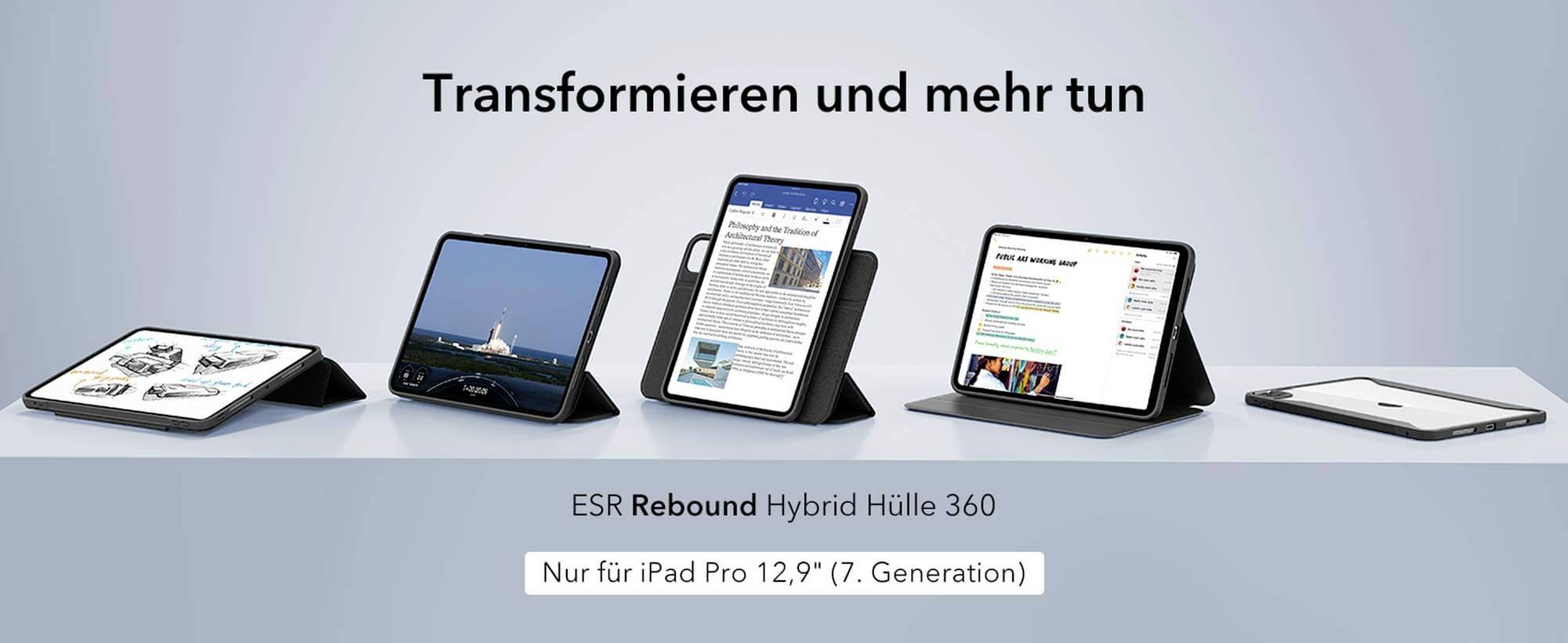 ESR Rebound Hybrid Case 360 Tablet-Cover Apple iPad Pro 13" (M4, 2024) 33cm (13") BookCase Schwarz, Transparent