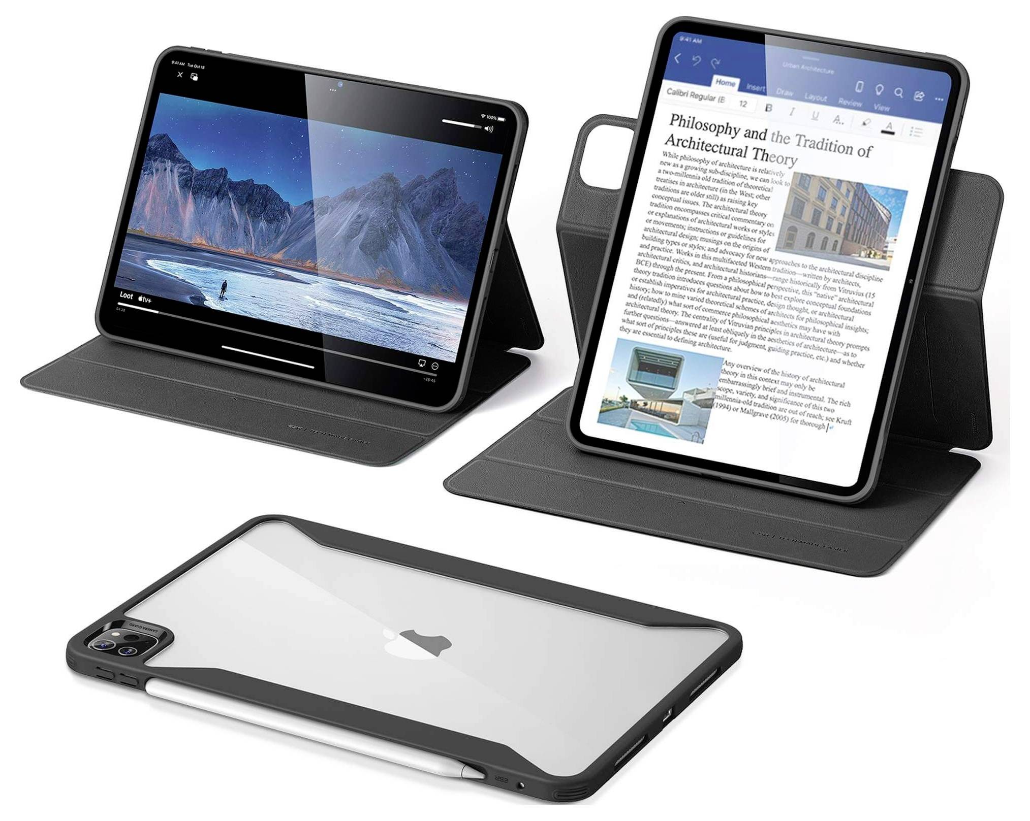 ESR Rebound Hybrid Case 360 Tablet-Cover Apple iPad Pro 13" (M4, 2024) 33cm (13") BookCase Schwarz, Transparent