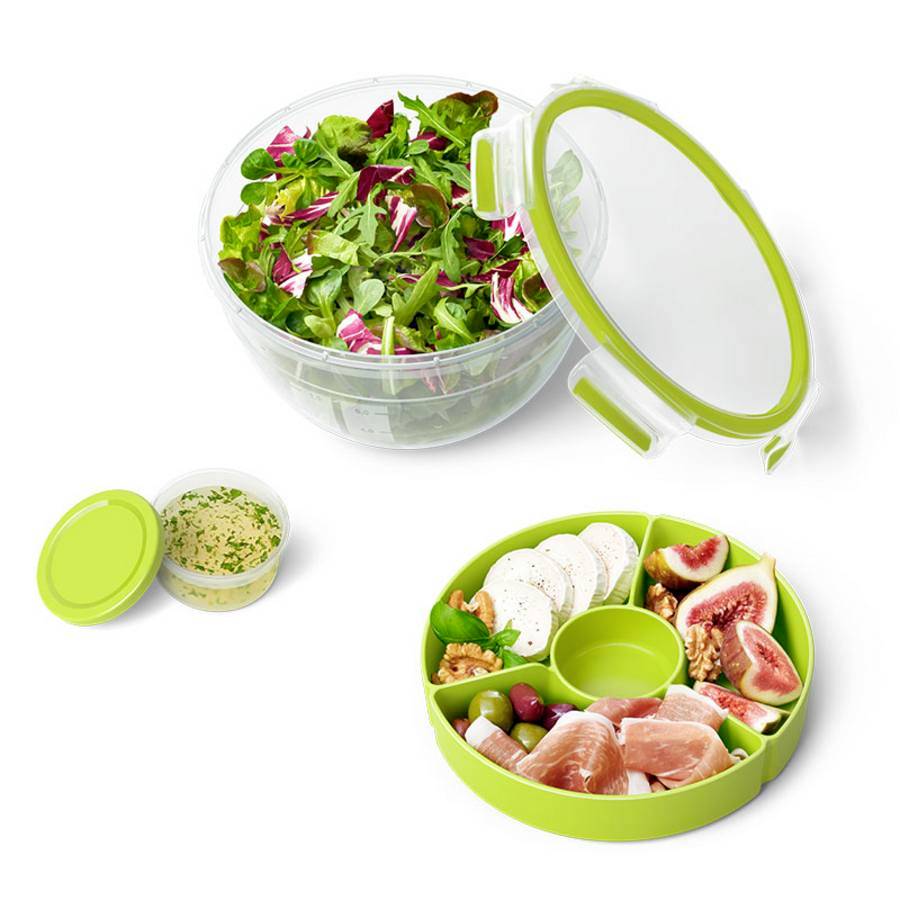 Emsa Clip & Go Salatbox 2.6l Kunststoff mit Deckel, wasserdicht Transparent, Grün N1071300