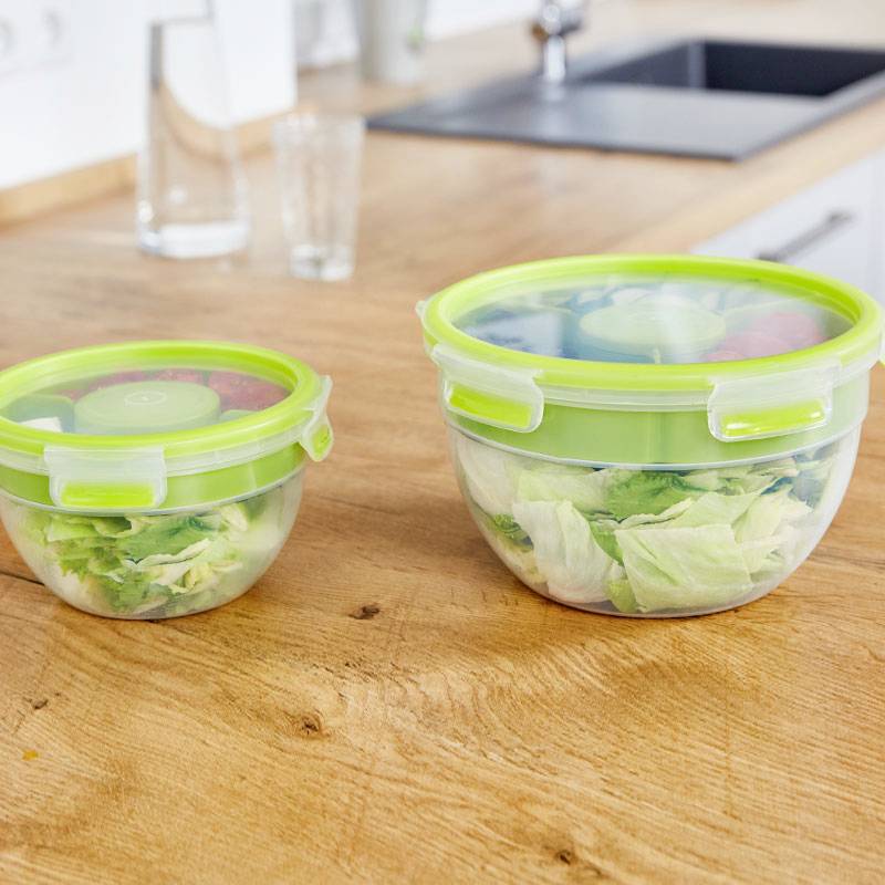 Emsa Clip & Go Salatbox 2.6l Kunststoff mit Deckel, wasserdicht Transparent, Grün N1071300