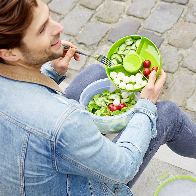 Emsa Clip & Go Salatbox 2.6l Kunststoff mit Deckel, wasserdicht Transparent, Grün N1071300