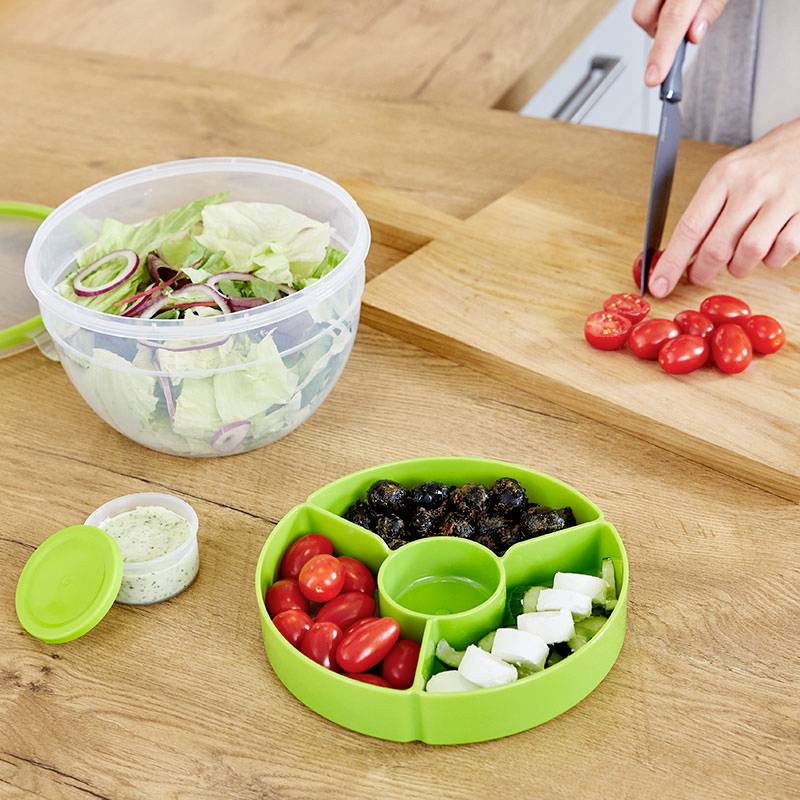 Emsa Clip & Go Salatbox 2.6l Kunststoff mit Deckel, wasserdicht Transparent, Grün N1071300