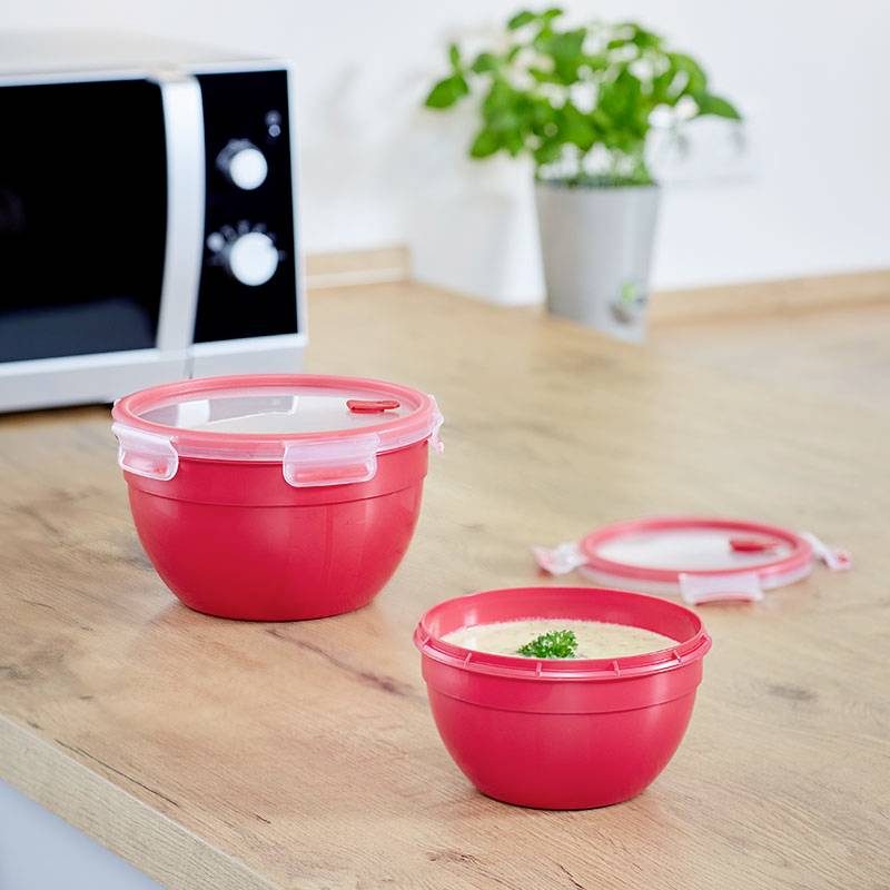 Emsa Clip & Micro Mikrowellendose 2.6l Kunststoff mit Deckel, spülmaschinenfest, BPA-frei Rot N1060600