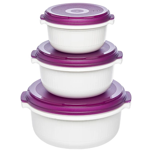 Emsa Micro Family Mikrowellendose 0.5 l, 1 l, 1.5l 3er Set Kunststoff Weiß, Brombeer 508455 Emsa Micro Family Mikrowellendose 0.5 l, 1 l, 1.5l 3er Set Kunststoff Weiß, Brombeer 508455