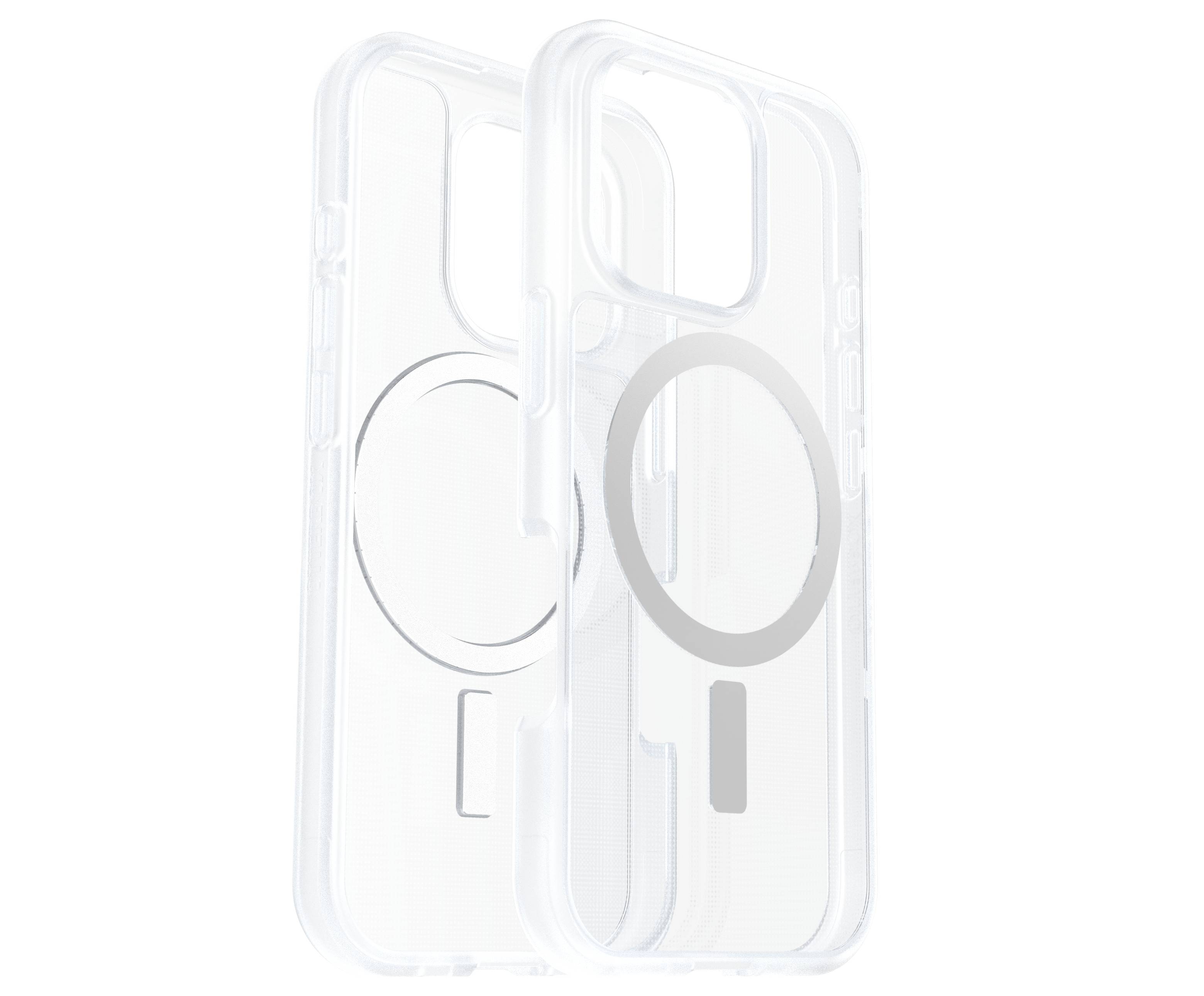 Transparente Handyhüllen mit kreisförmigem Design auf der Rückseite, passend für Smartphones mit Magnetring-Kompatibilität.