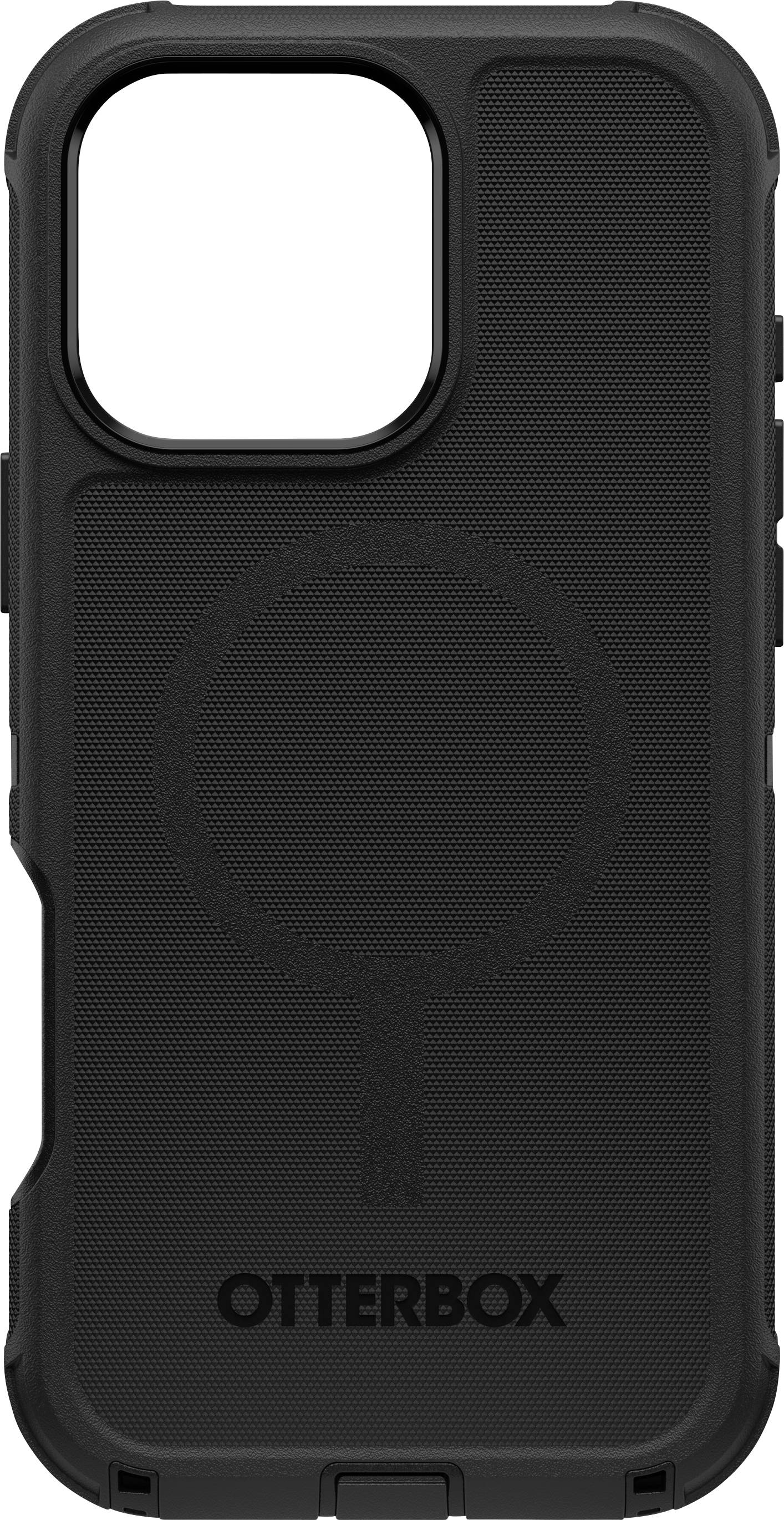 Schwarzes Otterbox-Handyetui mit kreisförmigem MagSafe-Design in der Mitte. Schlichtes, stabiles Design für robusten Schutz.