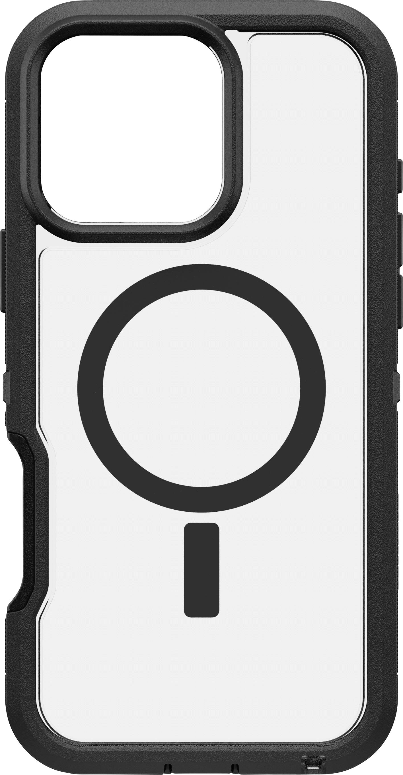 Transparente Smartphone-Hülle mit schwarzem Rand und großem, zentralem Lupensymbol.