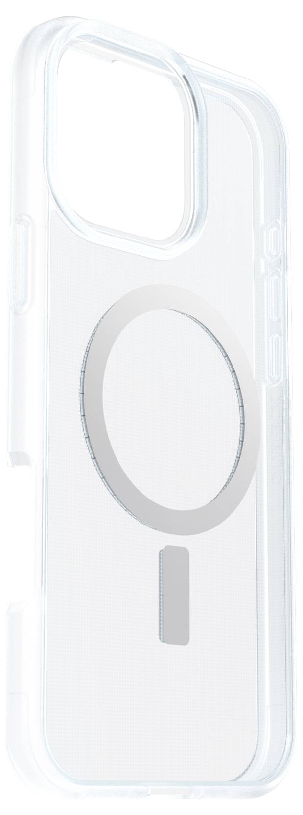 Transparente Handyhülle mit kreisförmigem Symbol auf der Rückseite, passend für ein Smartphone.