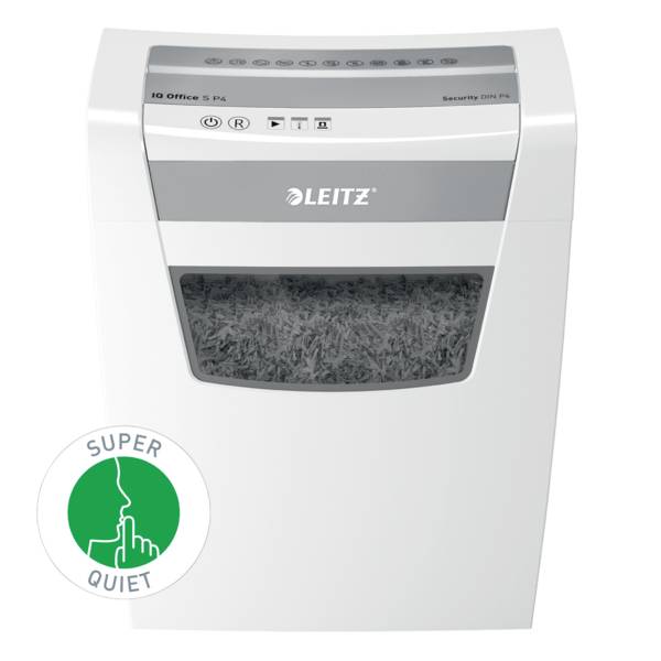 Leitz IQ Office S P4 Aktenvernichter 12 Blatt Partikelschnitt 4 x 28mm P-4 23l Vernichtet auch Büroklammern, Heftklammern