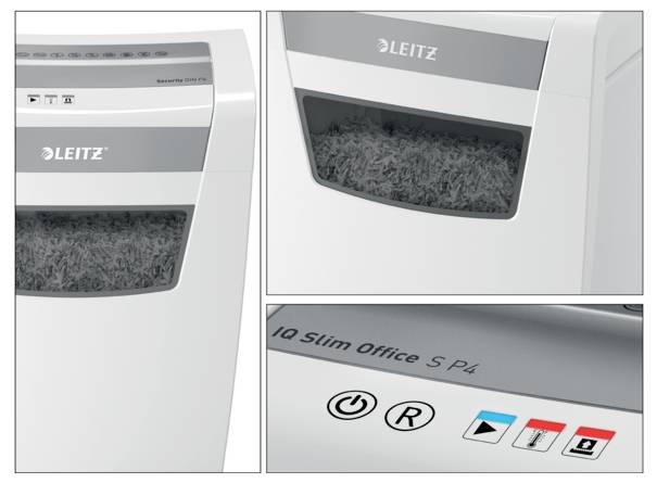 Leitz IQ Office S P4 Aktenvernichter 12 Blatt Partikelschnitt 4 x 28mm P-4 23l Vernichtet auch Büroklammern, Heftklammern