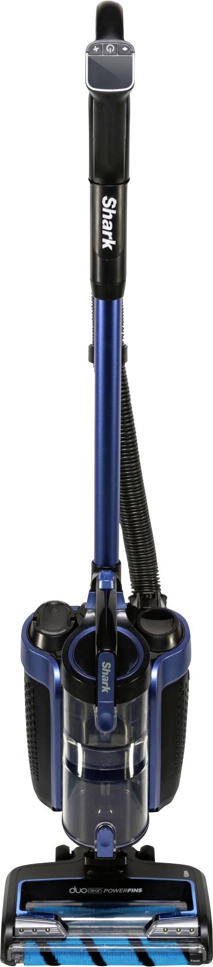 Staubsauger in blauer Farbe, stehend, frontalansicht.