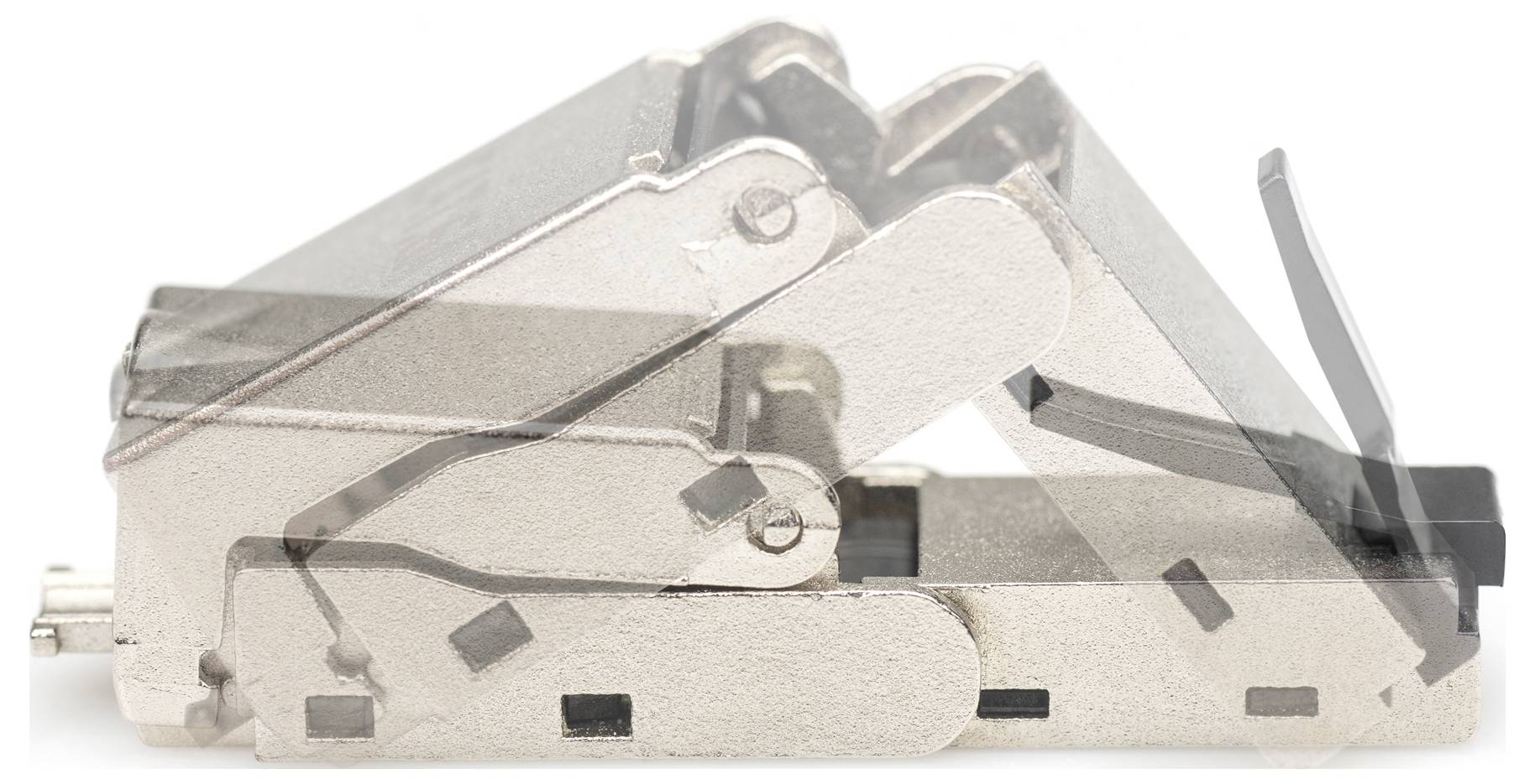 Scharnier mit mechanischem Gelenk in verschiedenen Positionen zeigt Bewegungsbereiche.