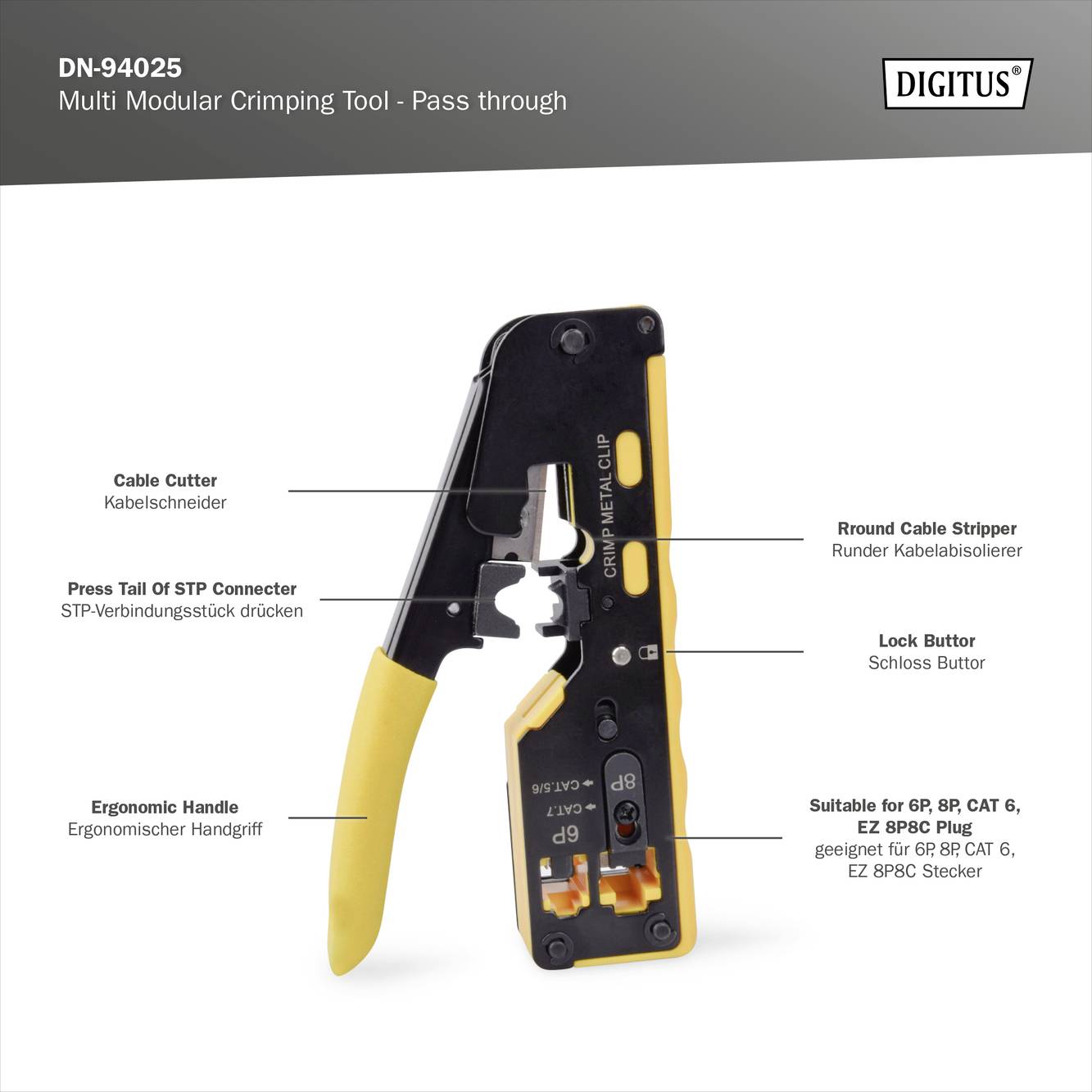 Digitus DN-94025 Crimp-Spleißschutzpresse Passend für (Netzwerk-Spezifikationen (CAT)): CAT 6