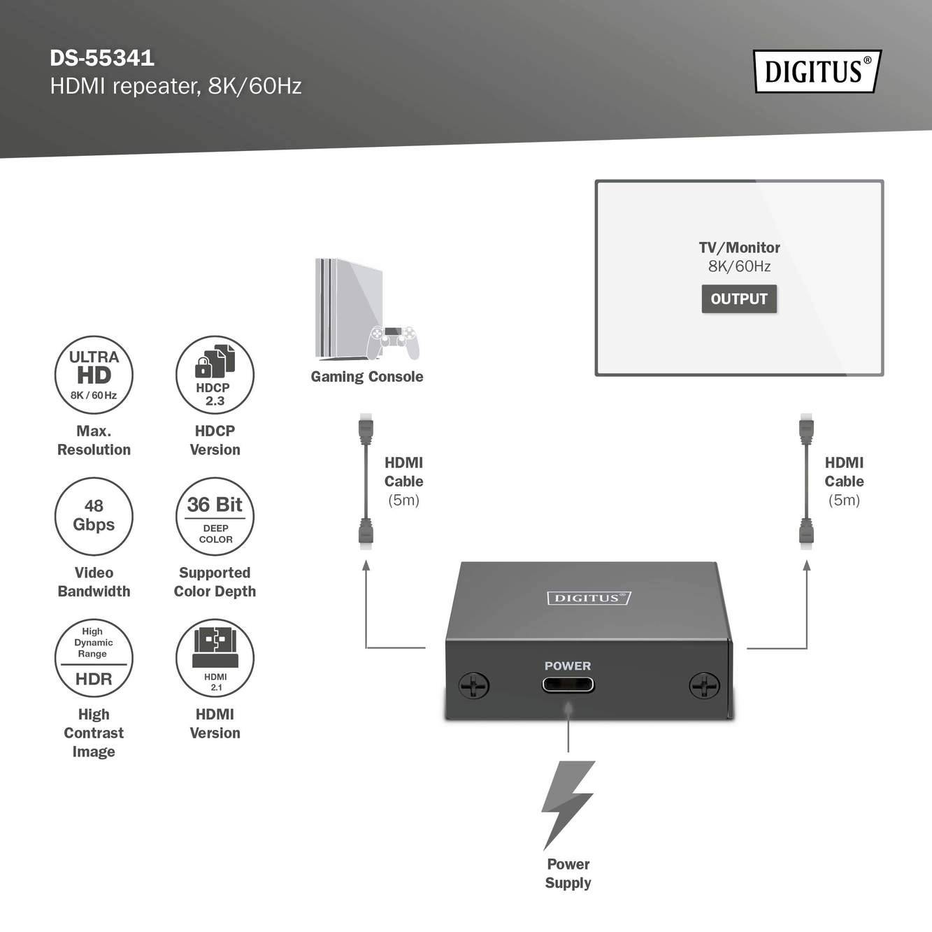 Digitus DS-55341 HDMI® Repeater 13m