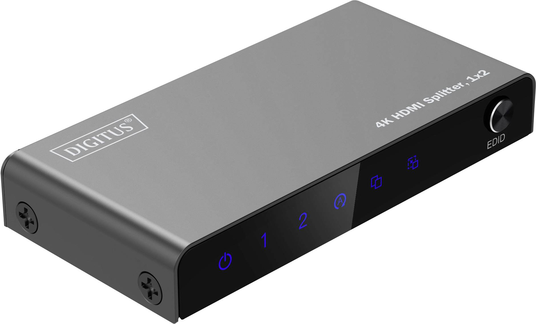 Digitus DS-55336 1+2 Port HDMI-Splitter LED-Anzeige, mit Status-LEDs, Metallgehäuse, einzeln schaltbar, Ultra HD-fähig 3840