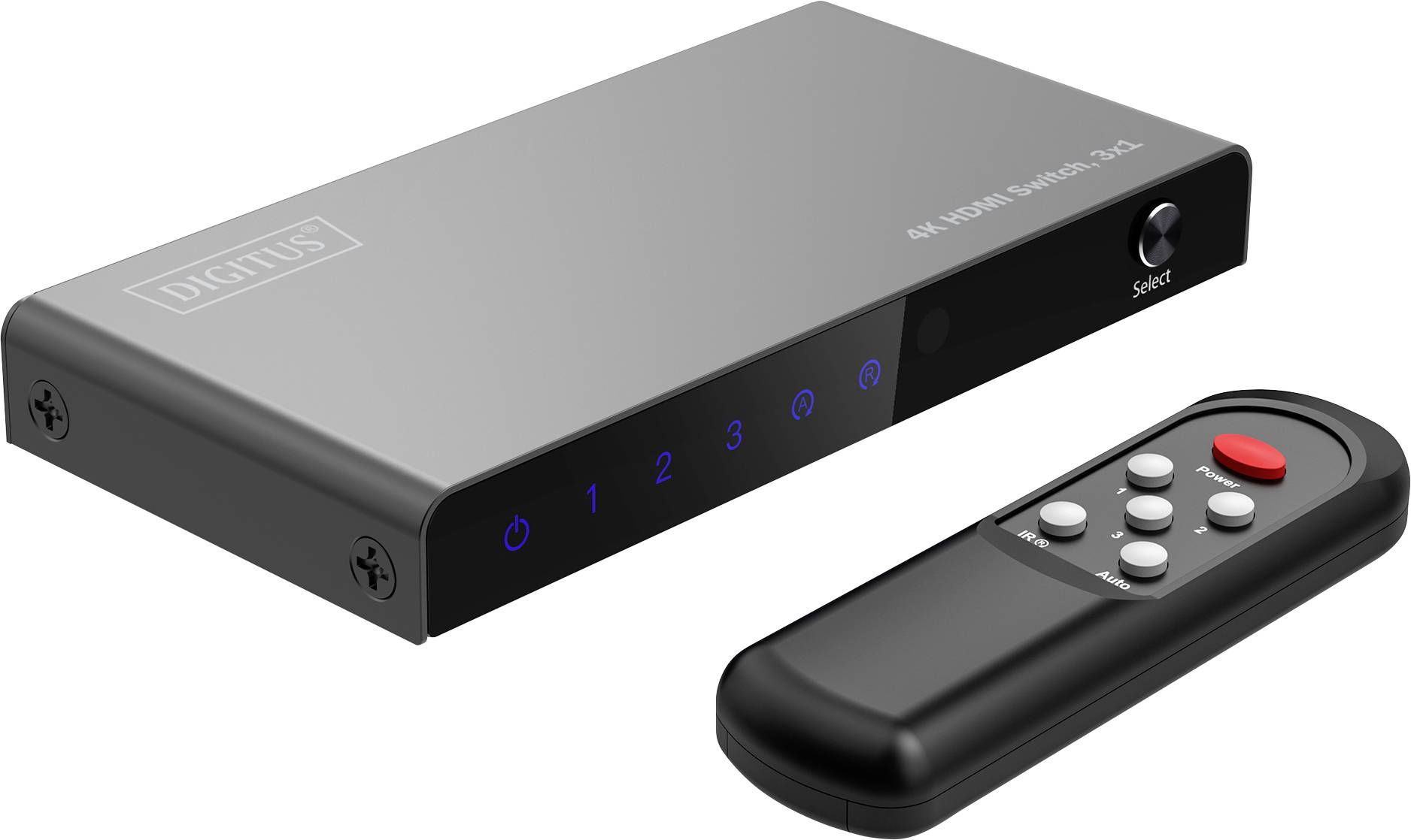 Digitus DS-55331 3+1 Port HDMI-Switch LED-Anzeige, mit Fernbedienung, Ultra HD-fähig, Metallgehäuse, einzeln schaltbar, mit