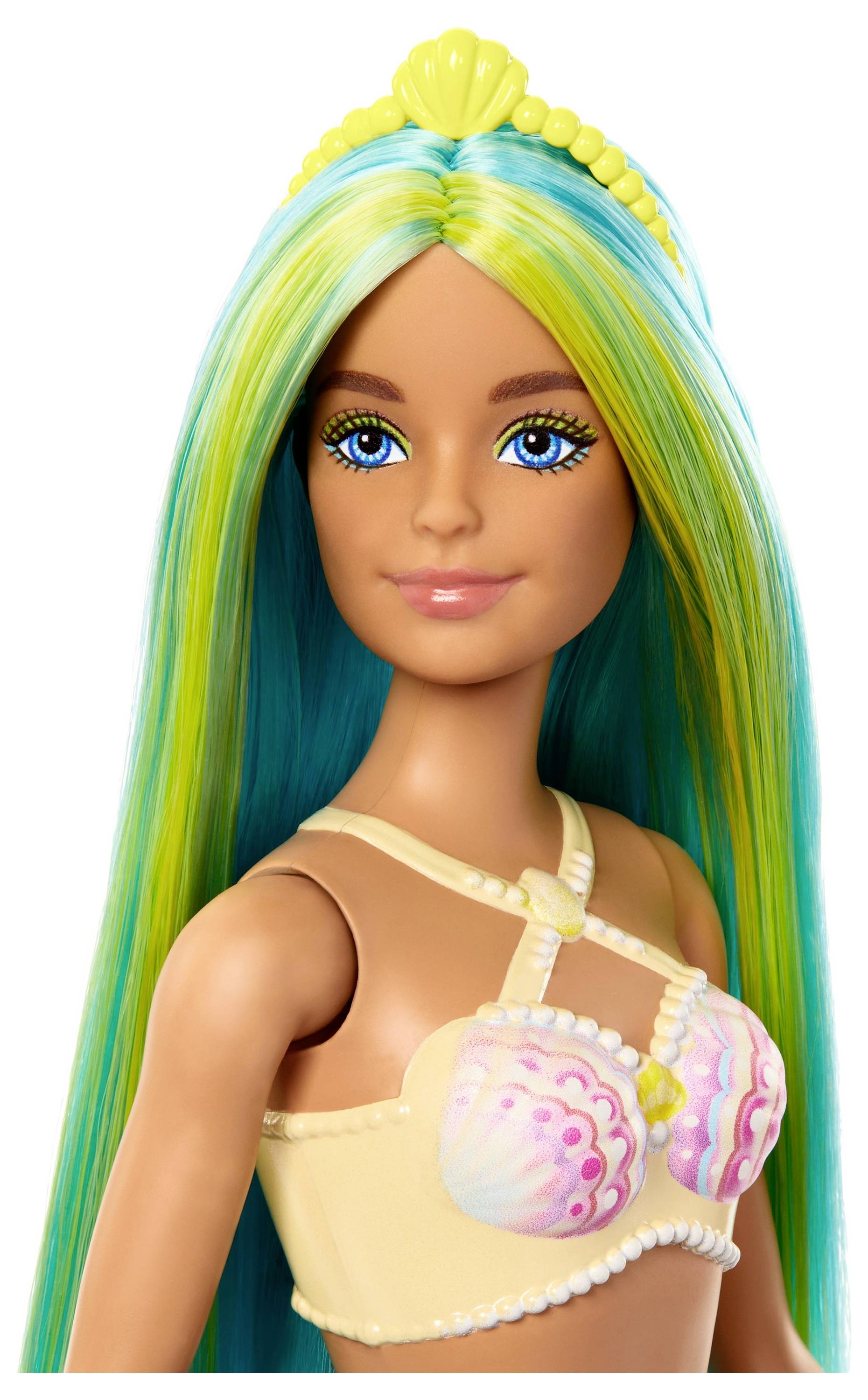 Mattel Barbie Meerjungfrau-Puppe mit blauen und gelben Strähnchen HRR03