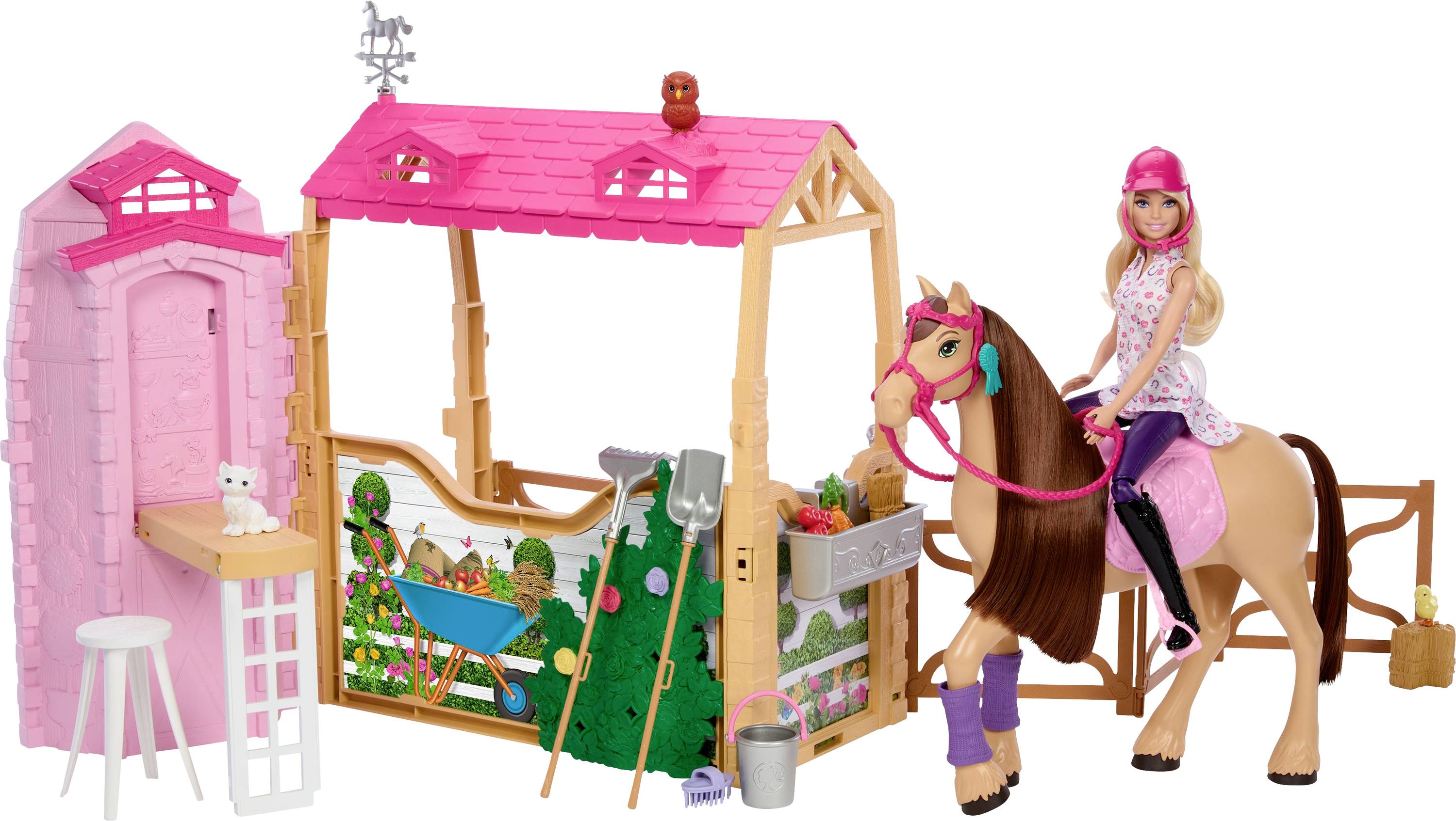 Mattel Barbie Stall mit Puppe und Pferd HXJ44