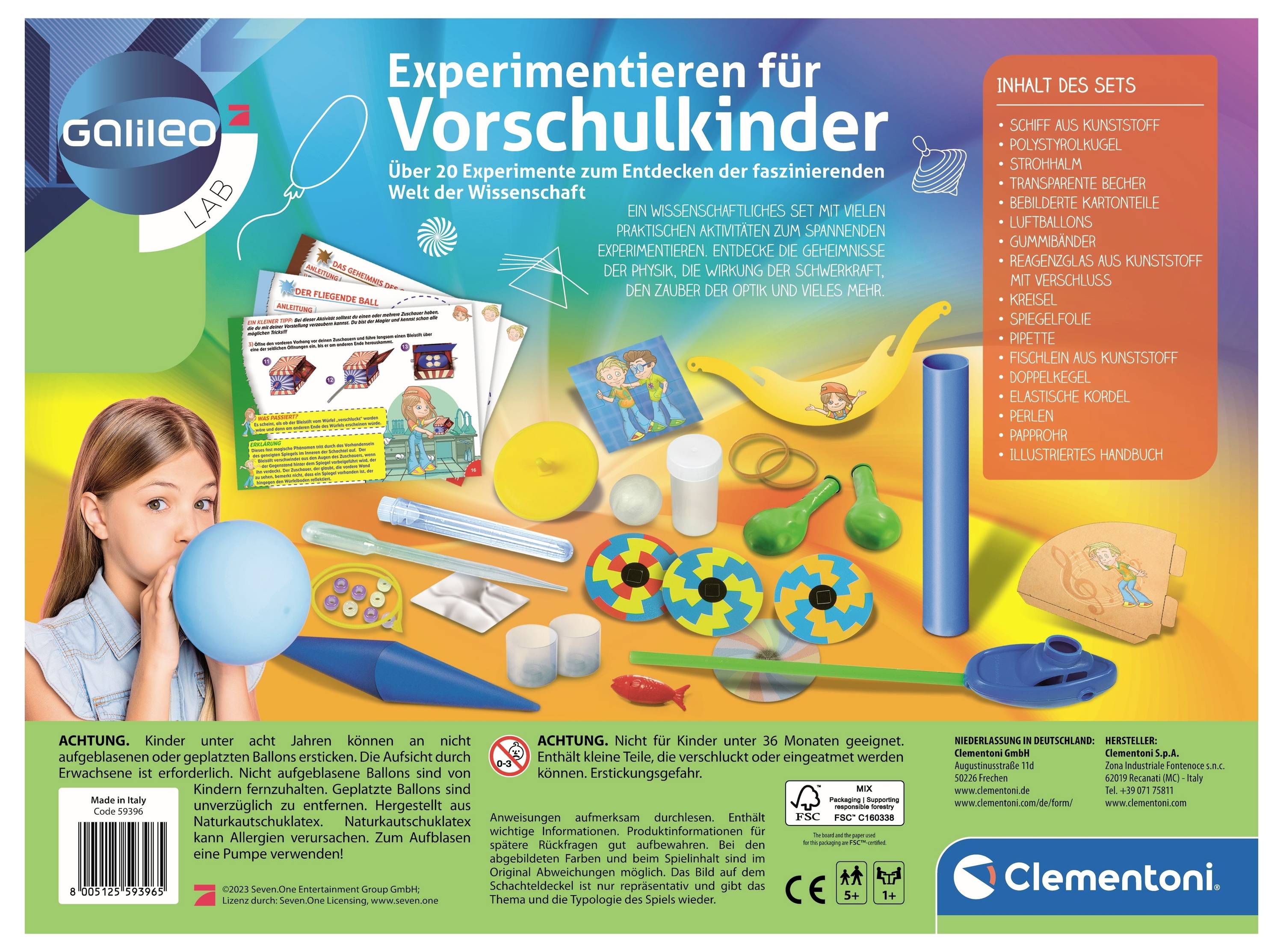 Clementoni 59396 Galileo Experimentieren für Vorschulkind Physik, Basteln Experimentier-Set ab 5 Jahre