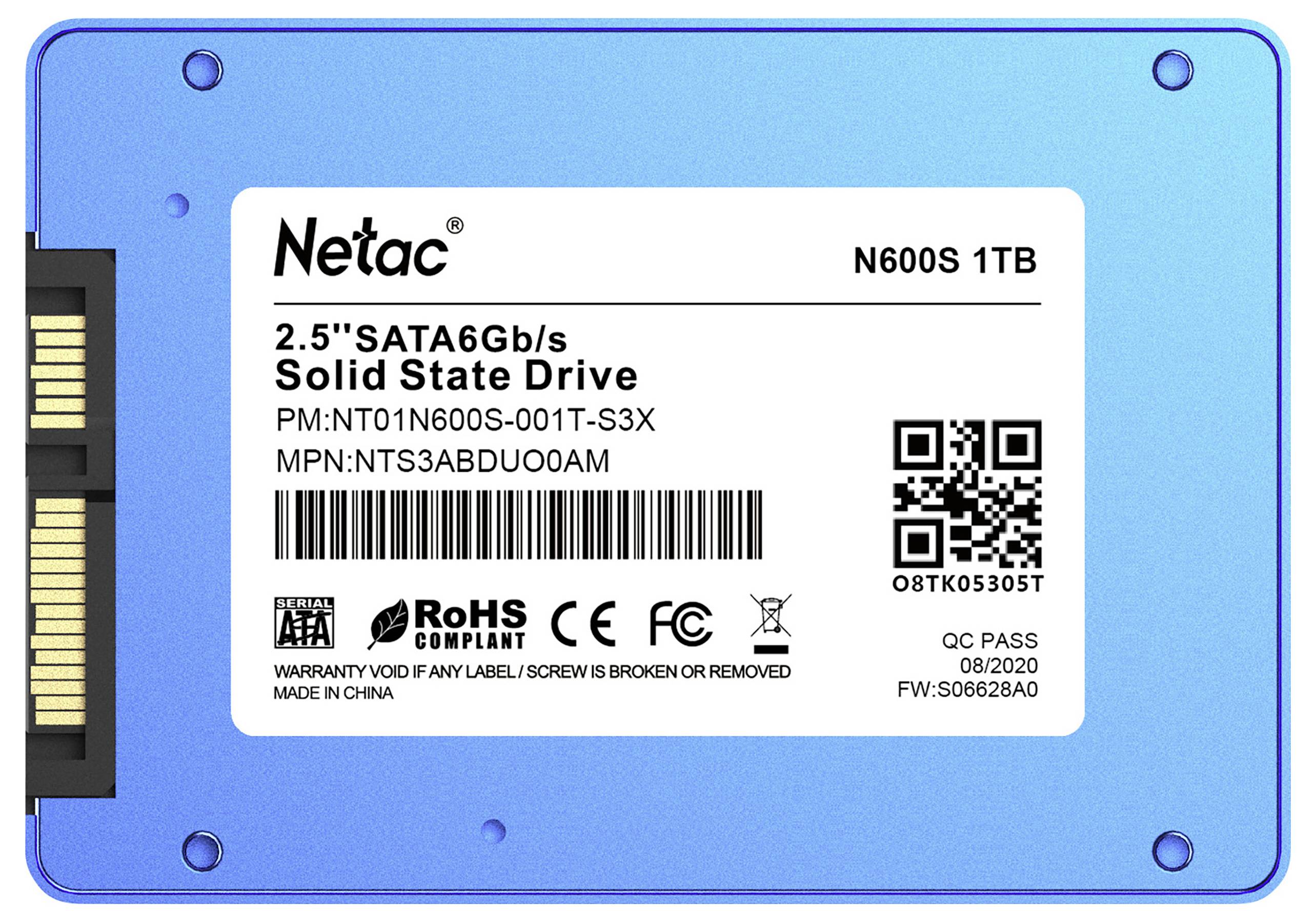 Netac Technology 1TB Interne SATA SSD 6.35cm (2.5 Zoll) SATA 6 Gb/s Retail NT01N600S-001T-S3X