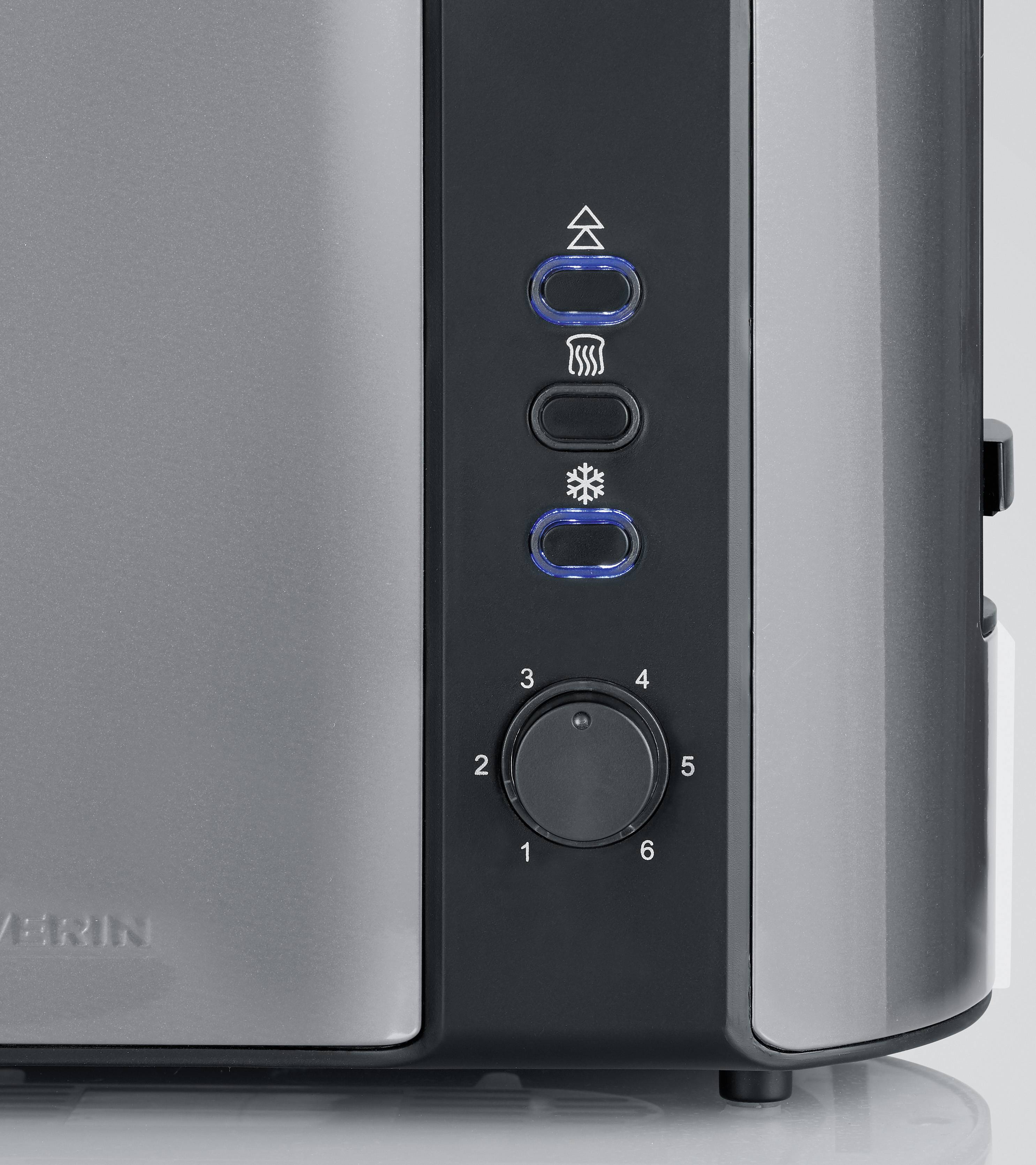 Severin 9573 Toaster Kontrollleuchte, mit eingebautem Brötchenaufsatz Anthrazit, Schwarz, Edelstahl
