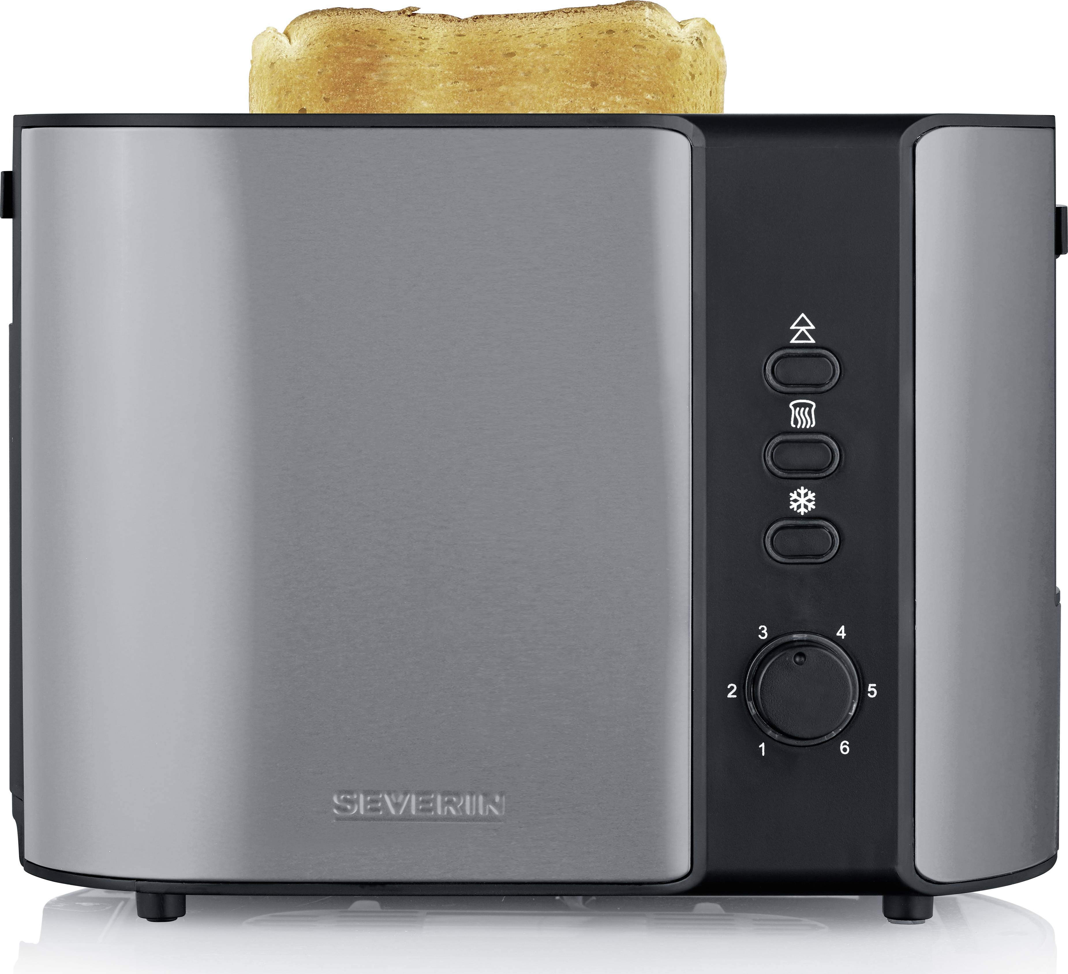 Severin 9573 Toaster Kontrollleuchte, mit eingebautem Brötchenaufsatz Anthrazit, Schwarz, Edelstahl
