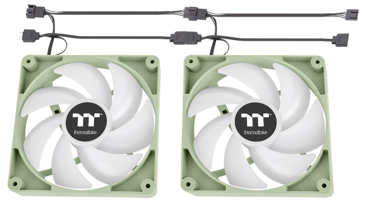 Zwei grüne Computer-Kühlventilatoren mit weißen Blättern und 