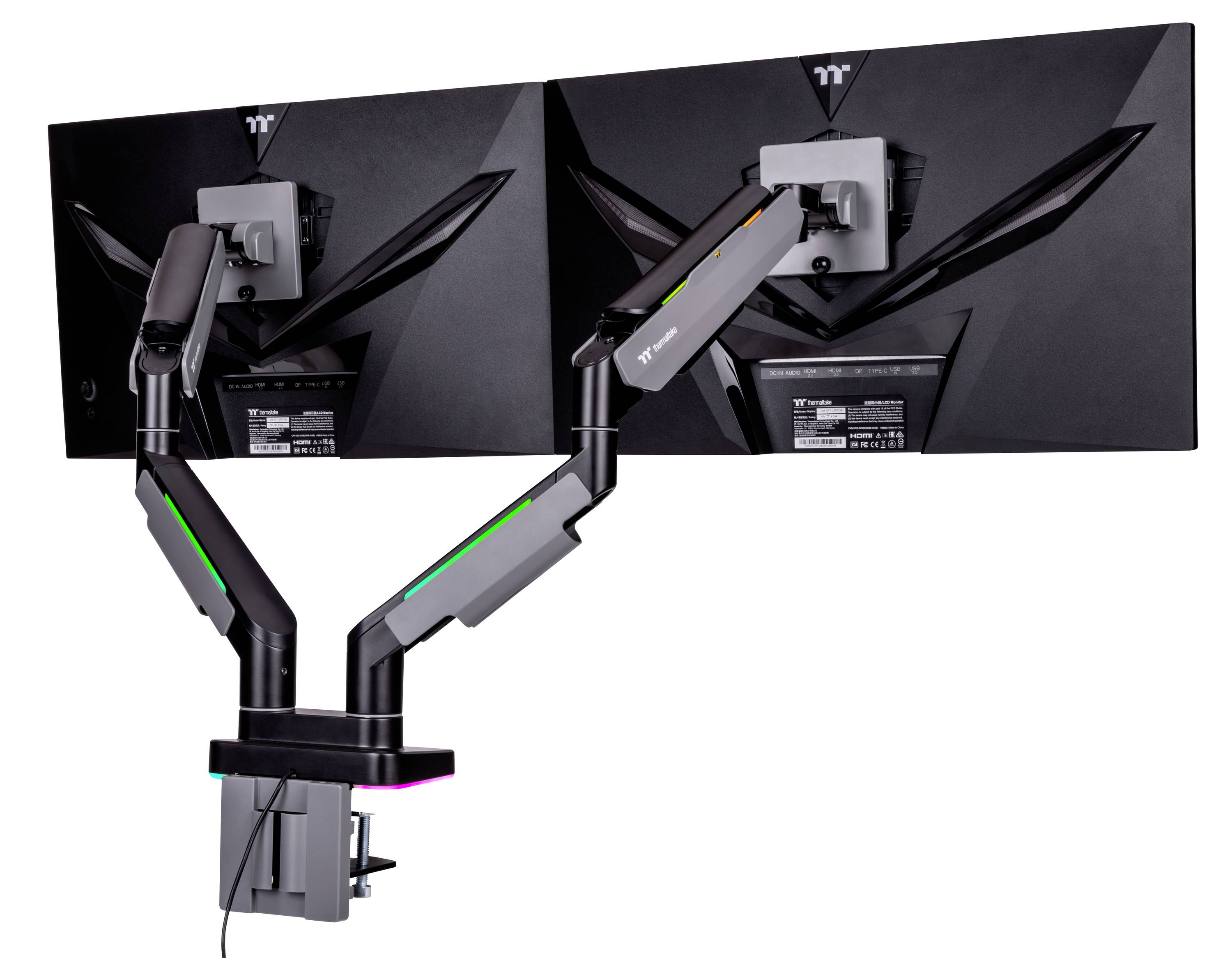Thermaltake GEA Dual RGB Gaming Monitor Arm Black Monitorhalterung 88,9cm (35") Grau, Schwarz