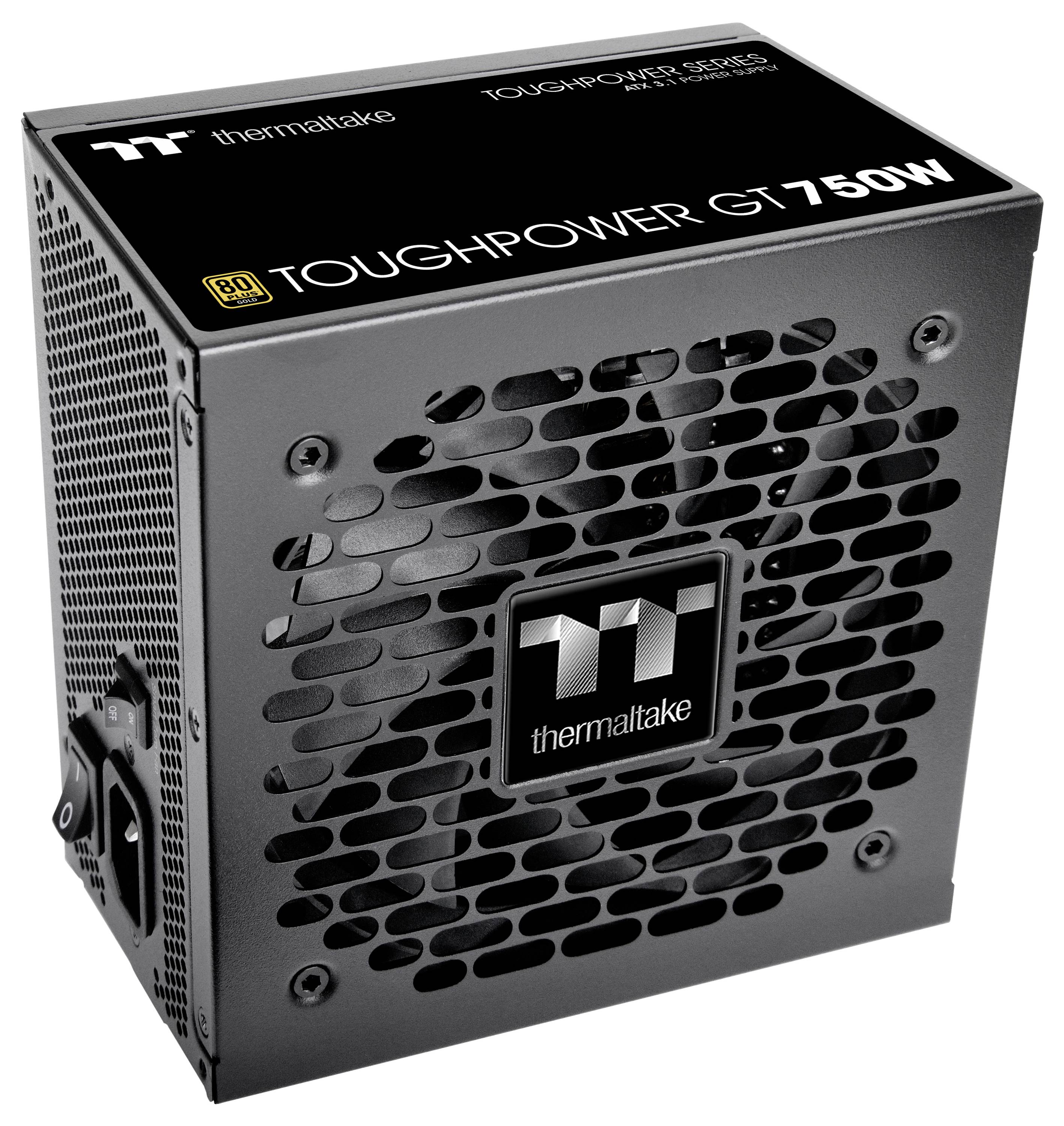 Netzteil Thermaltake Toughpower GT 750W, schwarz, Lüftergitter vorne, für Hochleistungs-PCs.