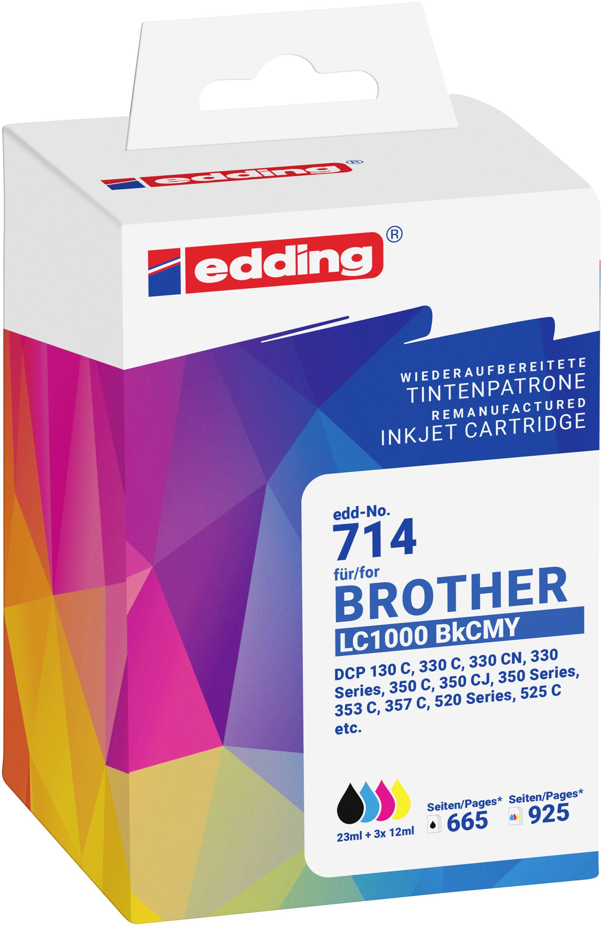 Edding Druckerpatrone ersetzt Brother LC1000BKCMY Kompatibel Kombi-Pack Schwarz, Cyan, Magenta, Gelb EDD-714 18-714
