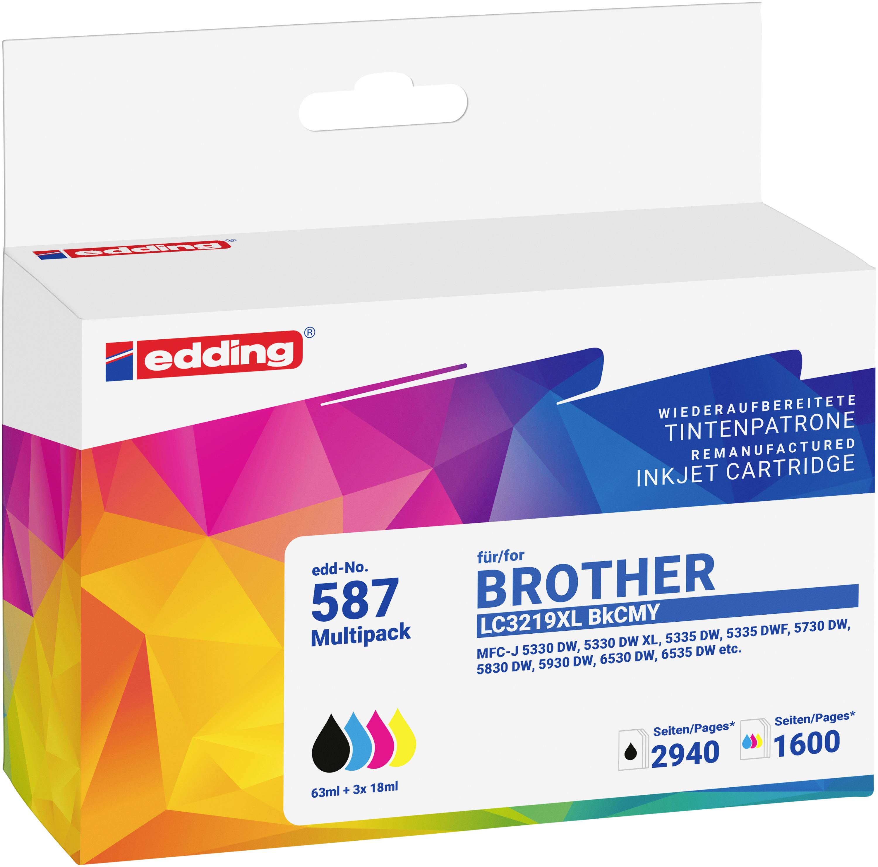 Edding Druckerpatrone ersetzt Brother LC3219XL BKCMY Kompatibel Kombi-Pack Schwarz, Cyan, Magenta, Gelb EDD-587 18-587-01