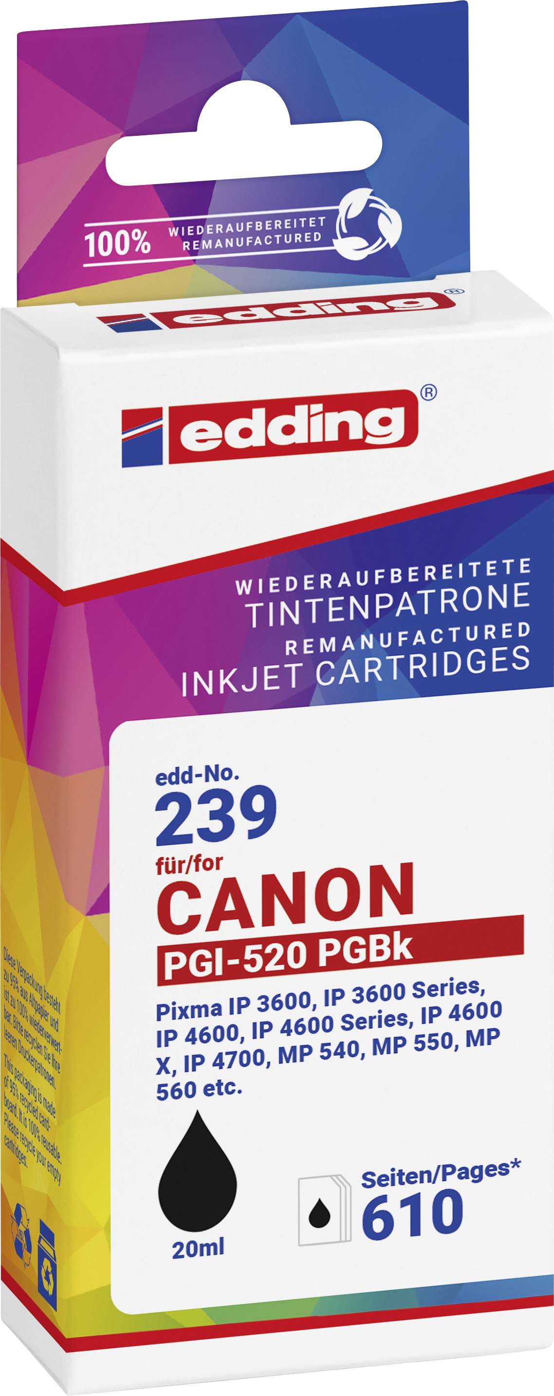 Edding Druckerpatrone ersetzt Canon PGI-520BK Kompatibel Schwarz EDD-239 18-239-01
