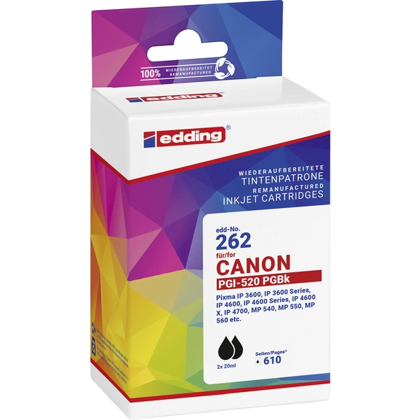 Edding Druckerpatrone ersetzt Canon 2x PGI-520BK Kompatibel 2er-Pack Schwarz EDD-262 18-262-01 Edding Druckerpatrone ersetzt Canon 2x PGI-520BK Kompatibel 2er-Pack Schwarz EDD-262 18-262-01