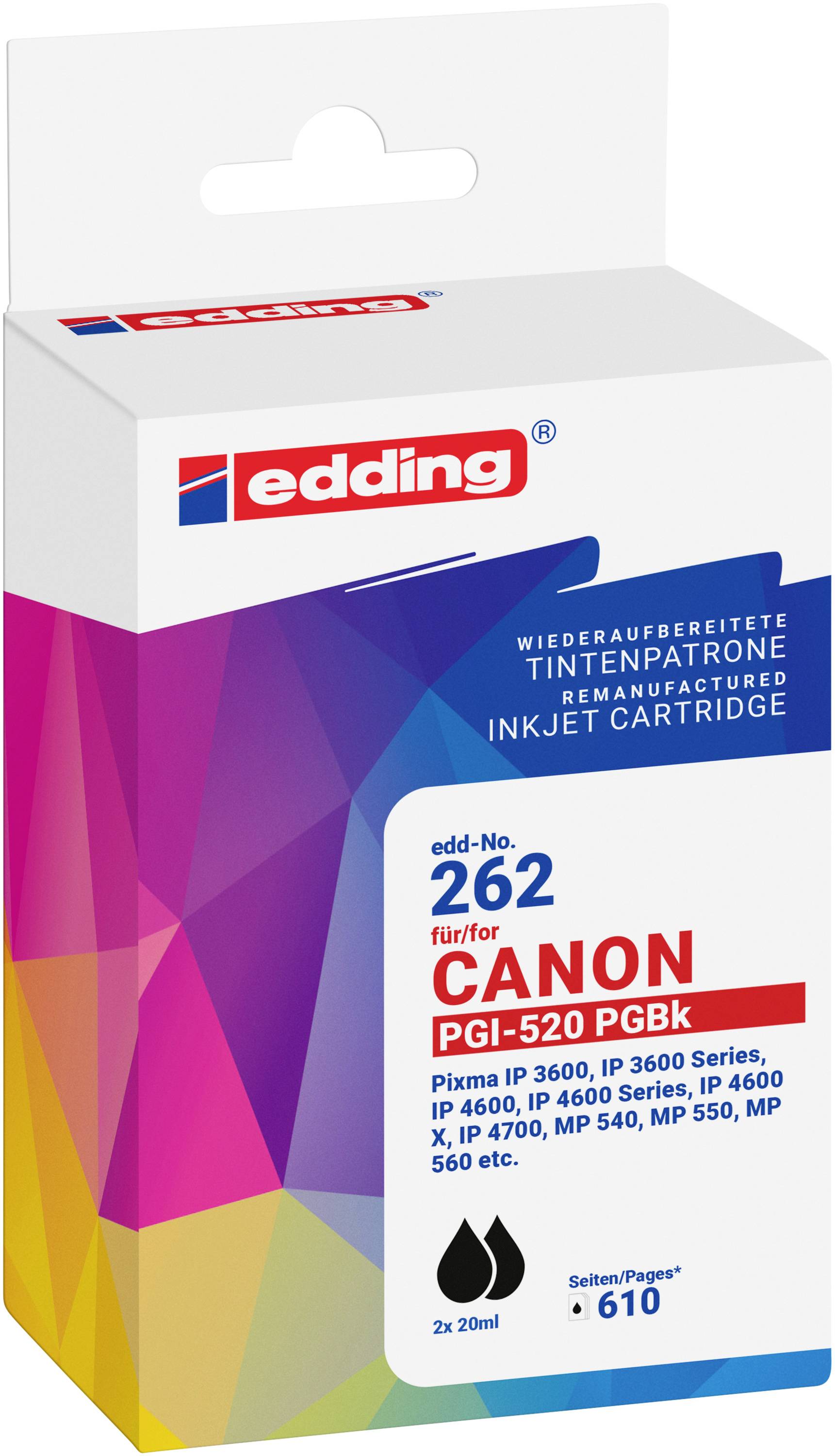 Edding Druckerpatrone ersetzt Canon PGI-520BK Doppelpack Kompatibel 2er-Pack Schwarz EDD-262 18-262-01