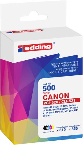 Edding Druckerpatrone ersetzt Canon PGI-520+CLI-521 MP Kompatibel Kombi-Pack Schwarz, Cyan, Magenta